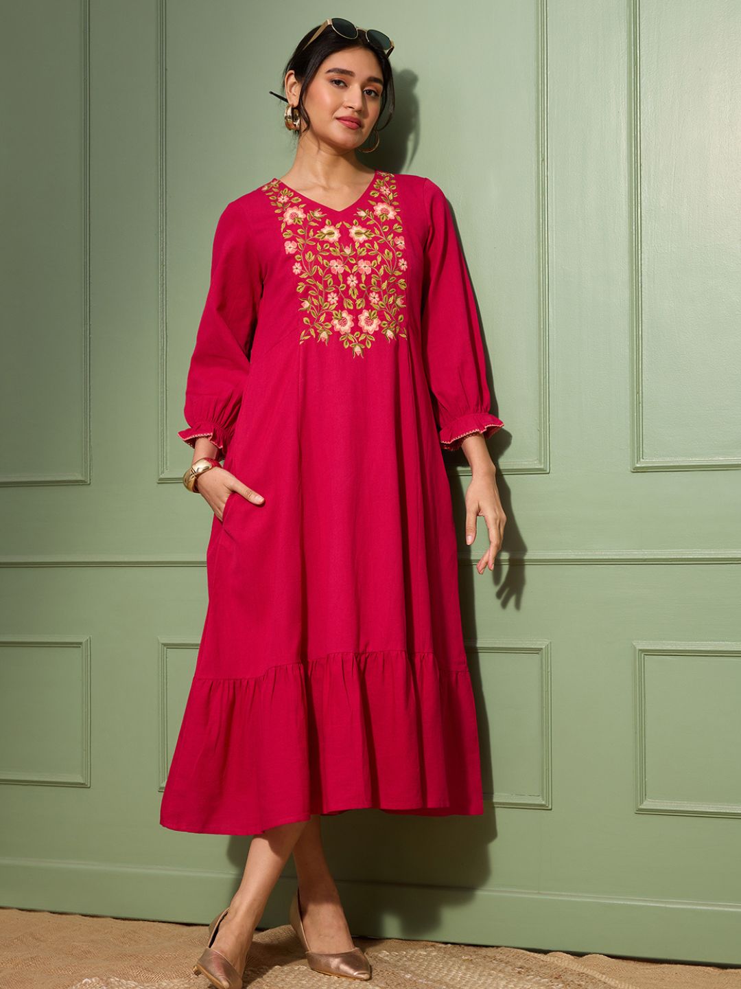 magenta linen dress Orchid Embroidered Cotton – Saffron Threads This stunning magenta pink Color:Raspberry Fuschia size-au16-us12 White Leather Wedding Dress