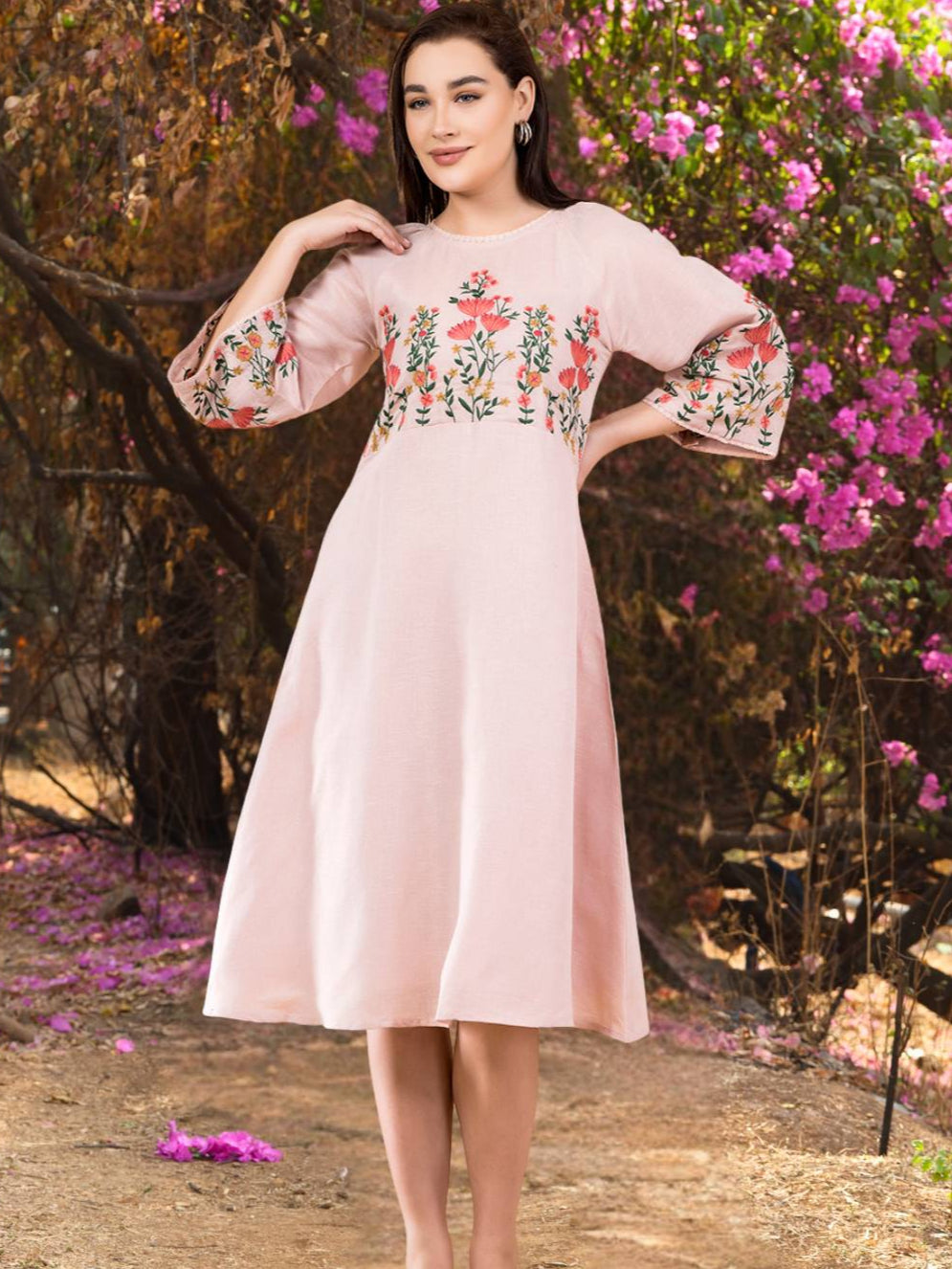 Pastel Pink Serene Bloom Embroidered Dress Saffron Threads Pastel Pink Serene Bloom Embroidered Dress Saffron Threads