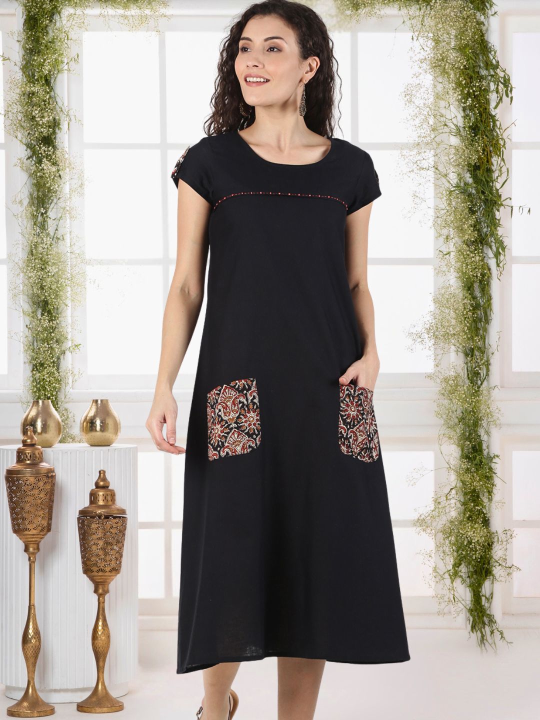 white christmas dresses Black Gauze Dress with Pockets main image 1