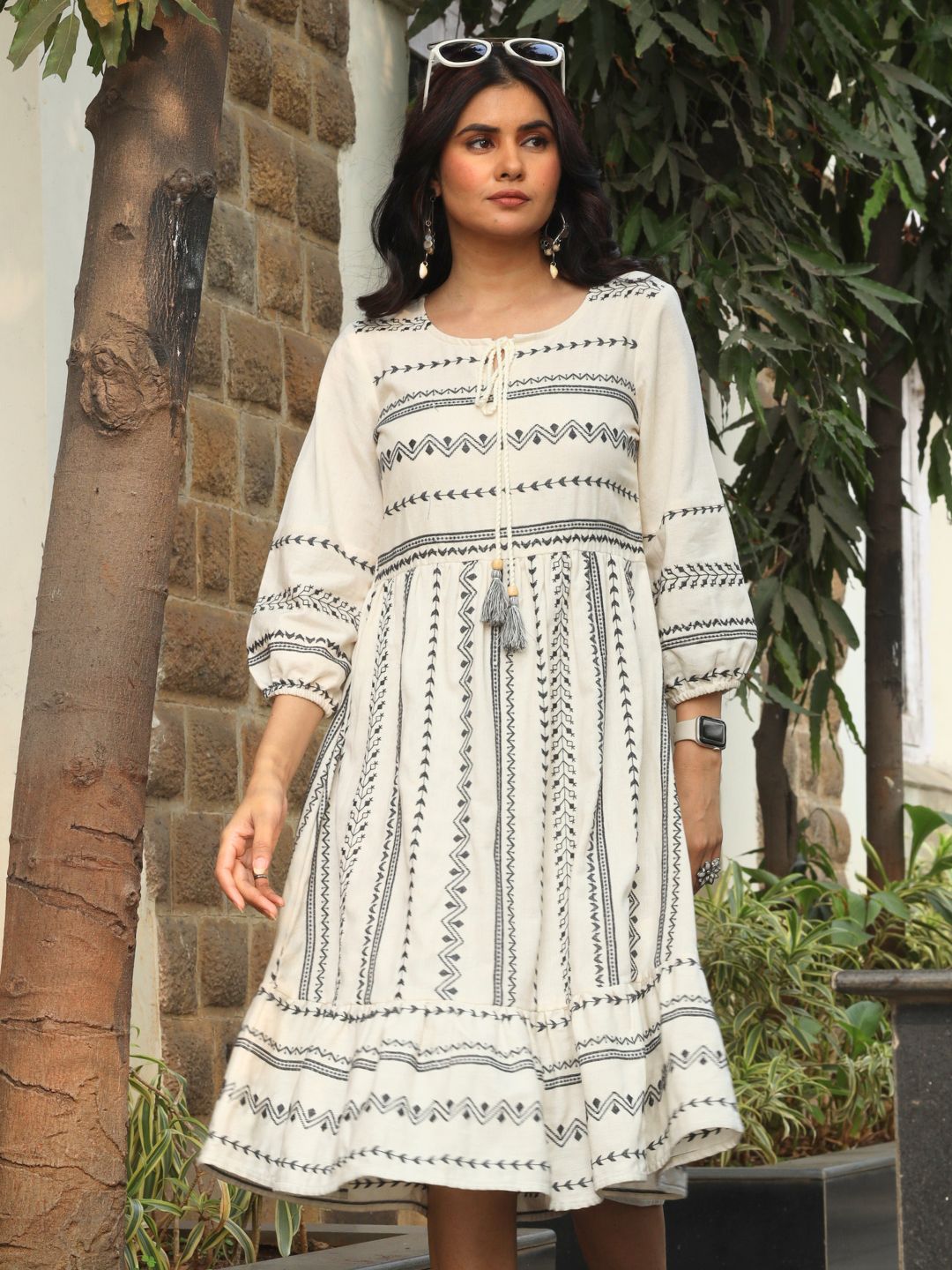 Off White Embroidered Boho Midi Dress Saffron Threads Off White Embroidered Boho Midi Dress Saffron Threads