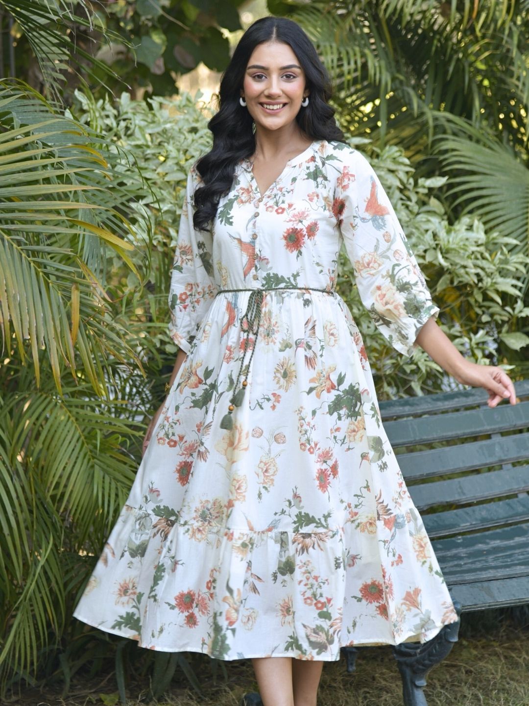 Off White Tropical Print Boho Midi Dress Saffron Threads Off White Tropical Print Boho Midi Dress Saffron Threads