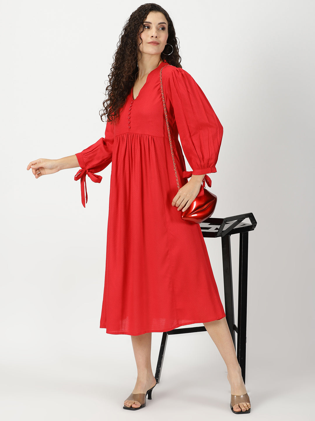 Red Boho Self Design Empire Midi Dress