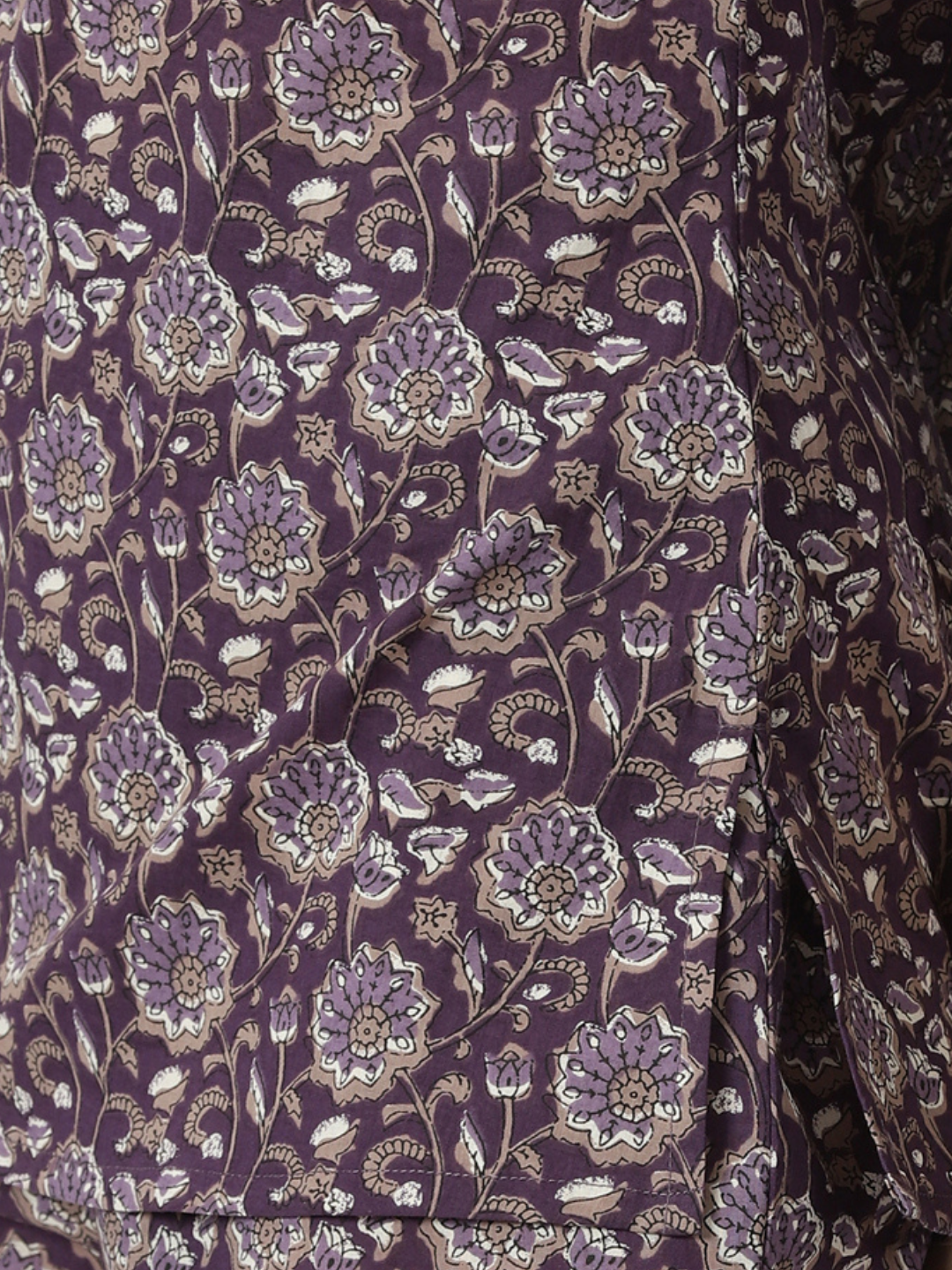 Purple Floral Cotton Tunic with Chikankari Embroidered Yoke