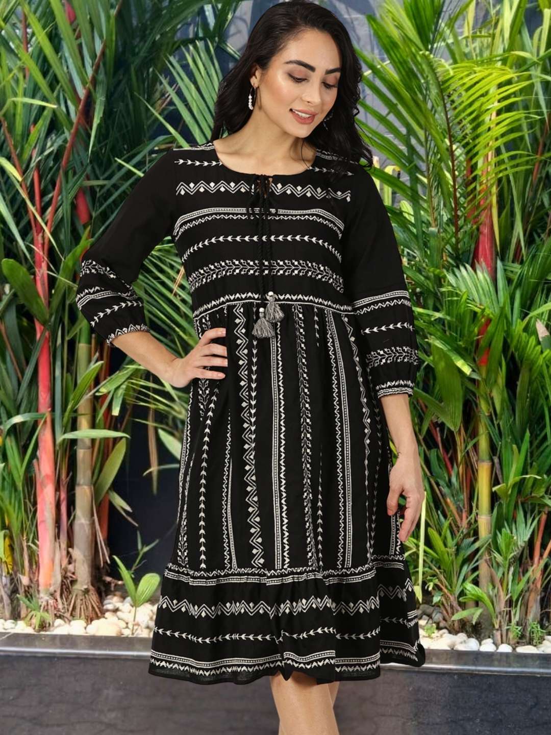 Black Embroidered Boho Midi Dress Saffron Threads Black Embroidered Boho Midi Dress Saffron Threads
