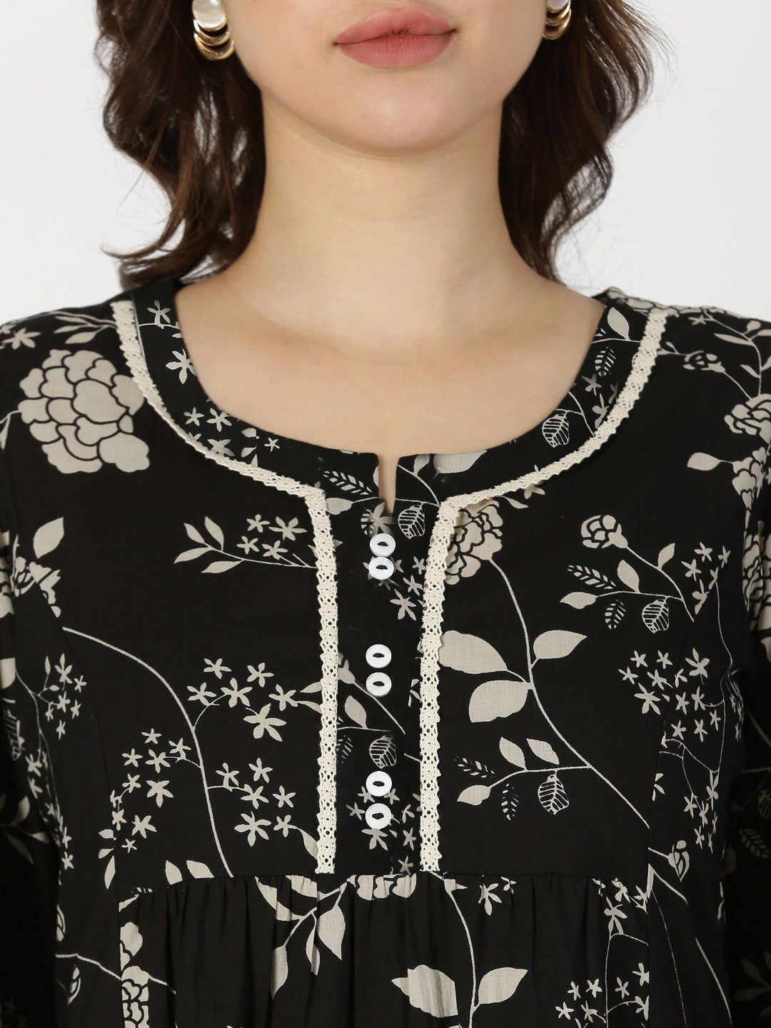 Black Floral Print Midi Dress