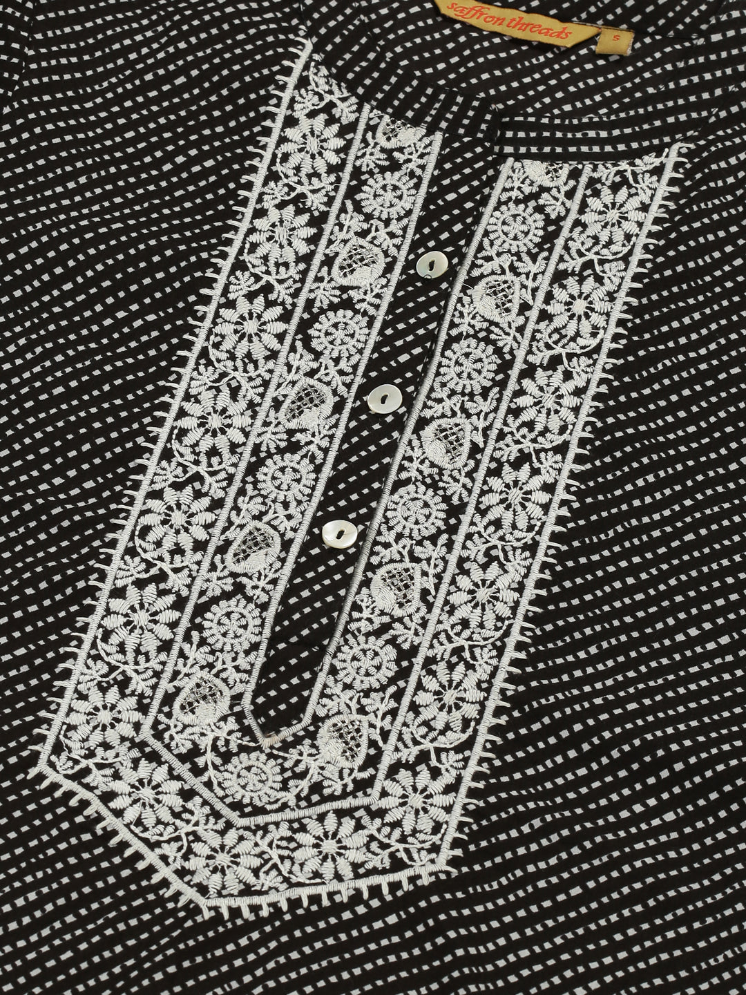 Black Leheriya Print Tunic with Lucknowi Chikankari Embroidery