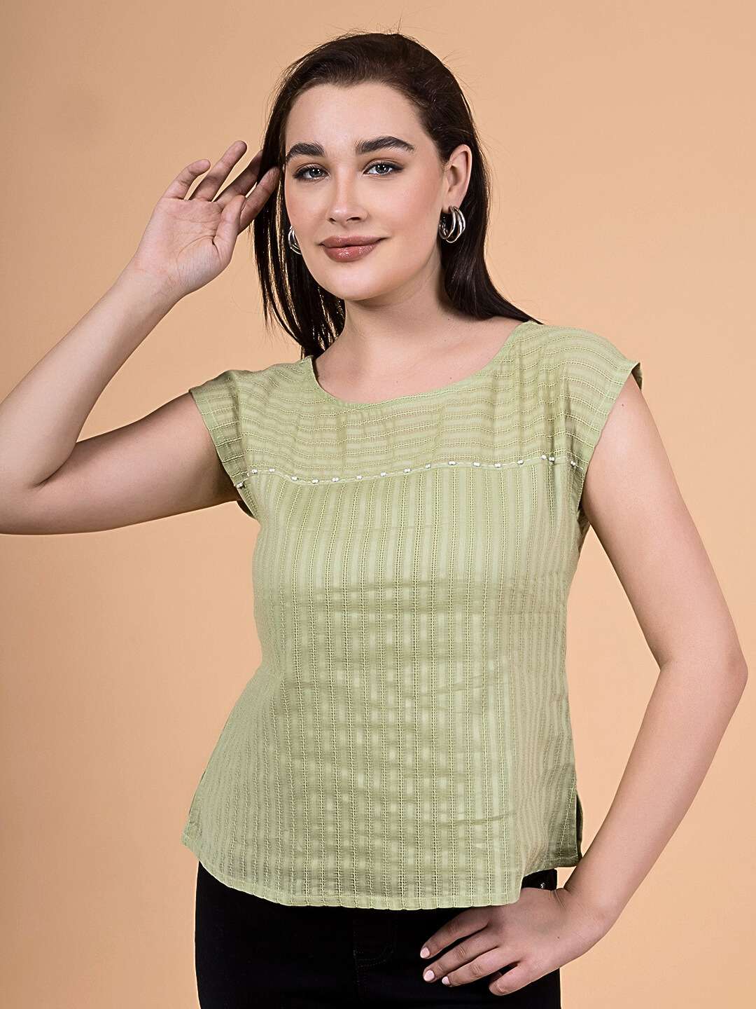 Pastel Green Tonal Dobby Striped Top