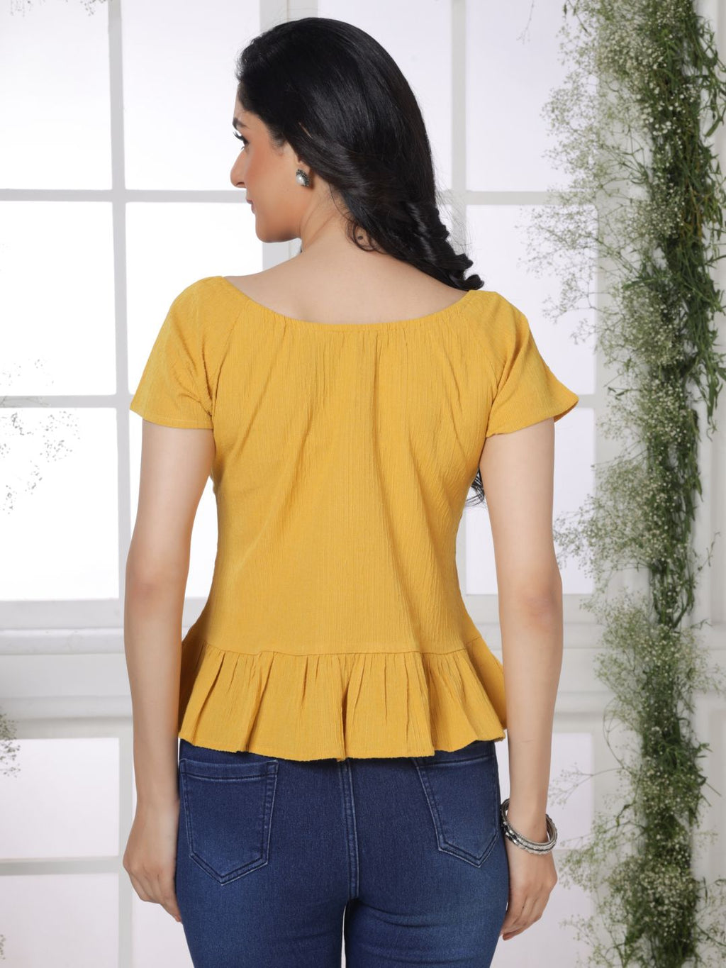 Bee Yellow Crinkled Peplum Top