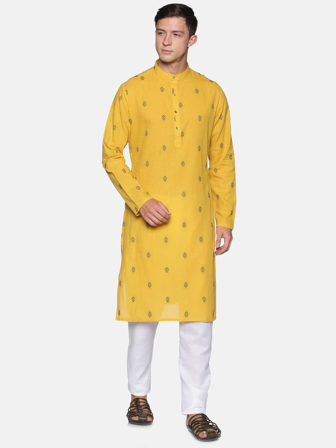 Yellow Cotton Mens Kurta