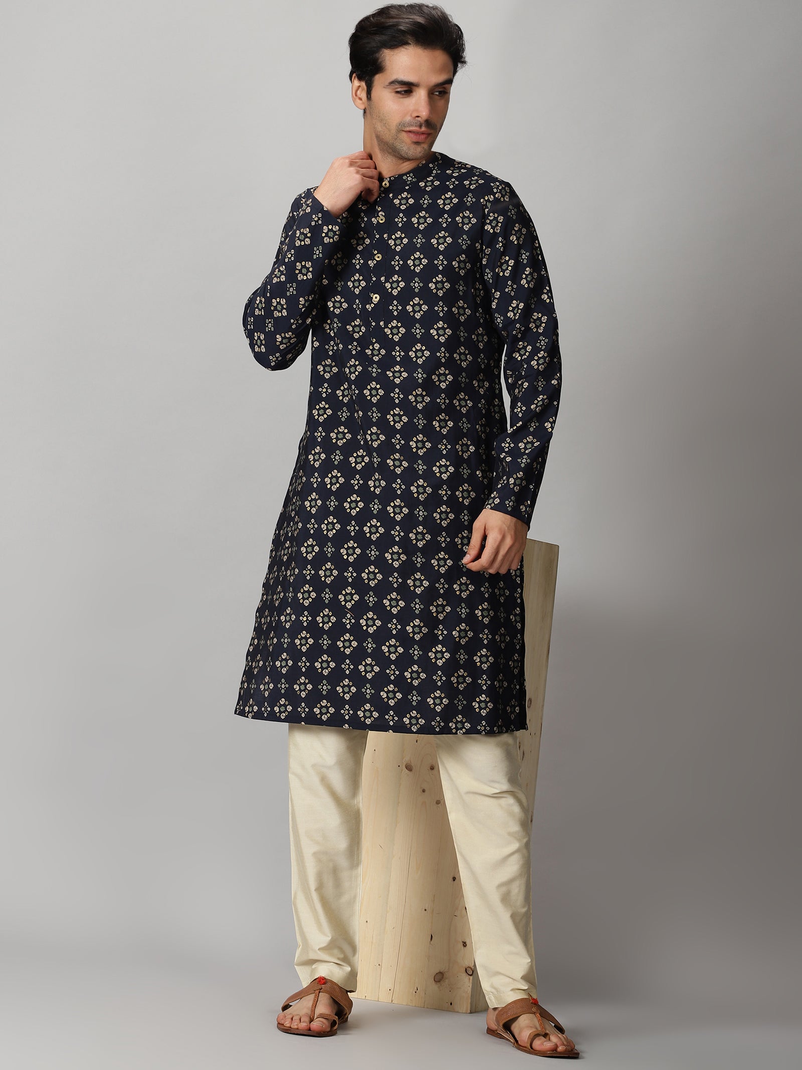 Navy Bandhani Rayon Kurta