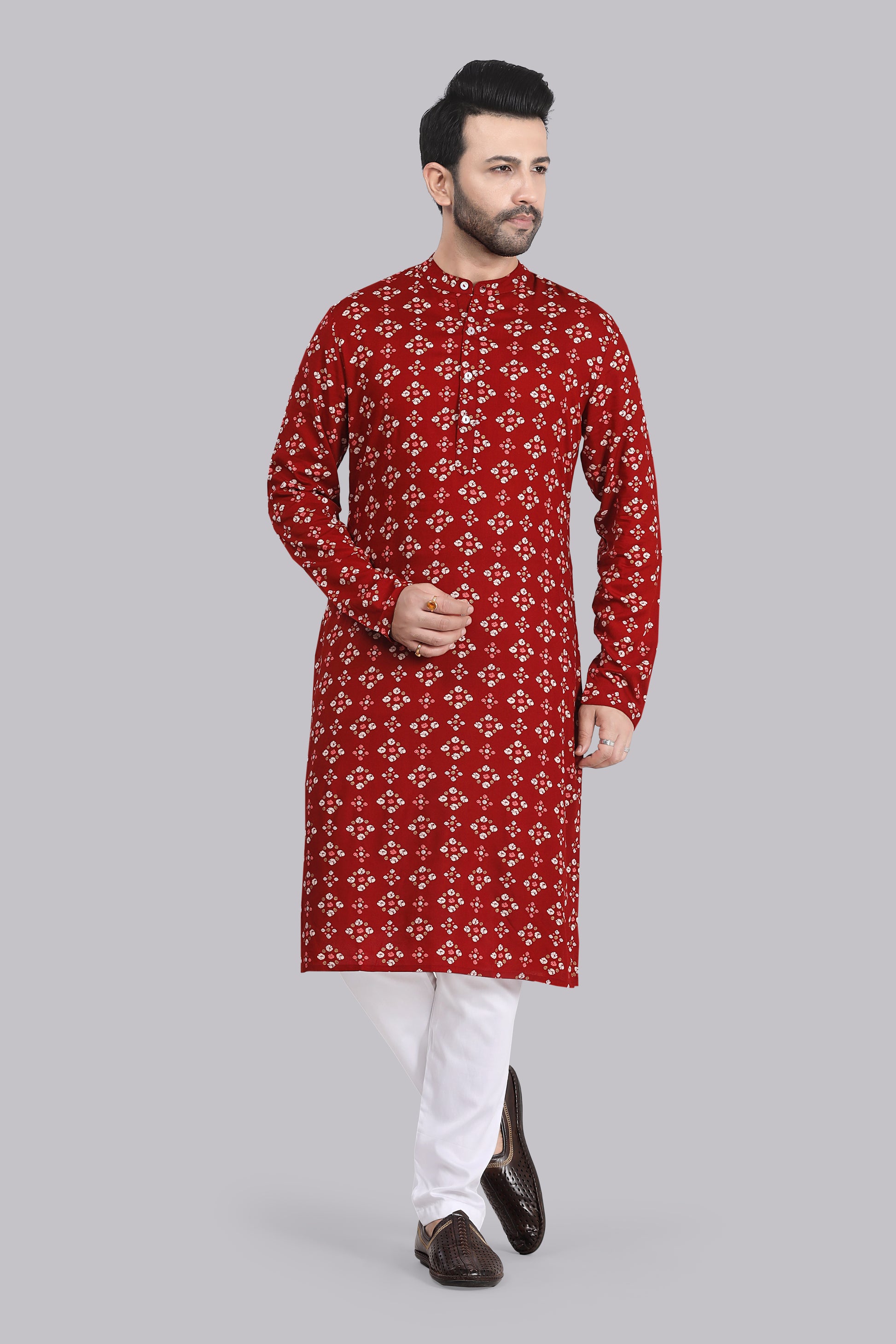 Red Bandhani Rayon Kurta