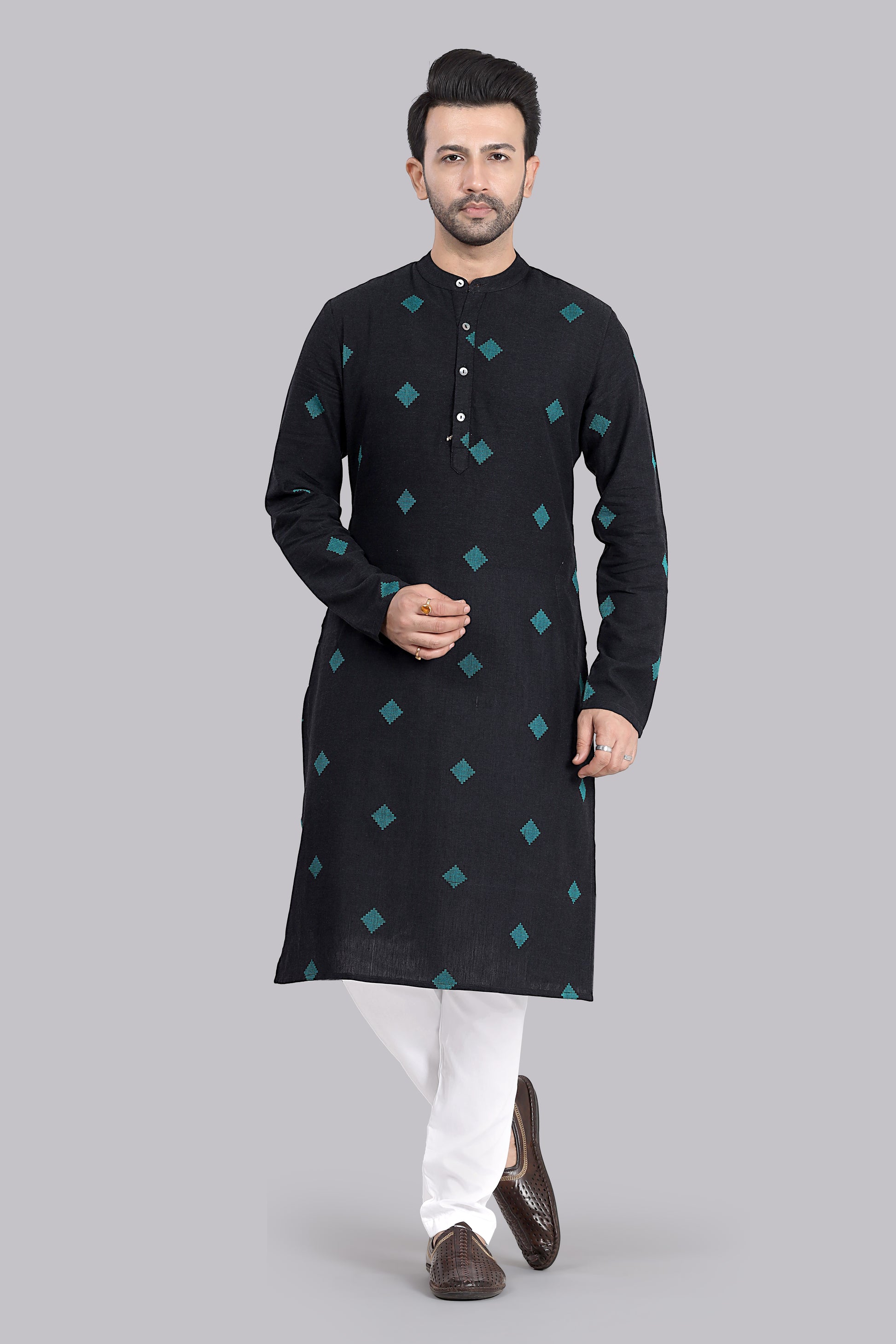 Navy Diamond Buti Cotton Kurta