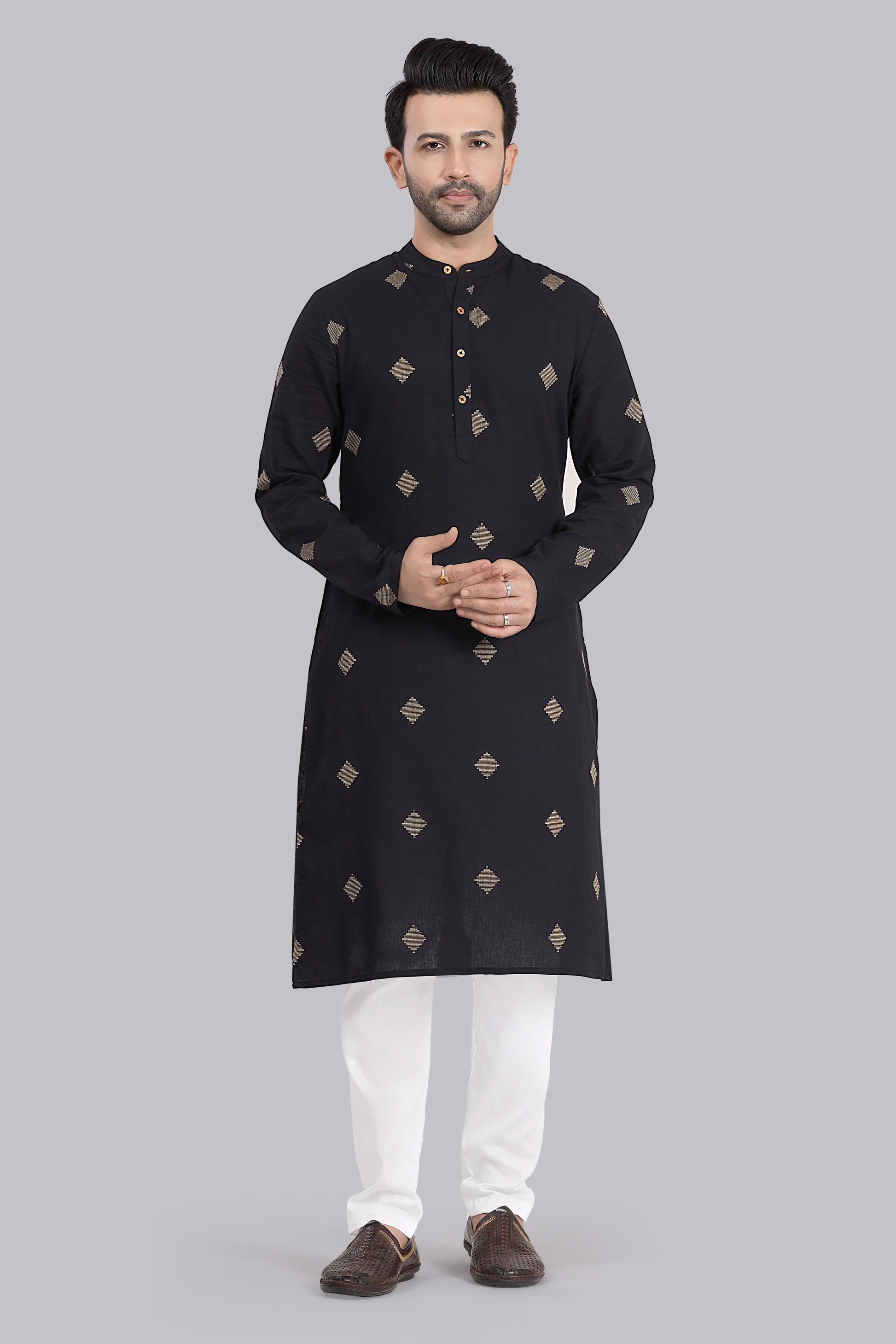 Black Diamond Buti Cotton Kurta
