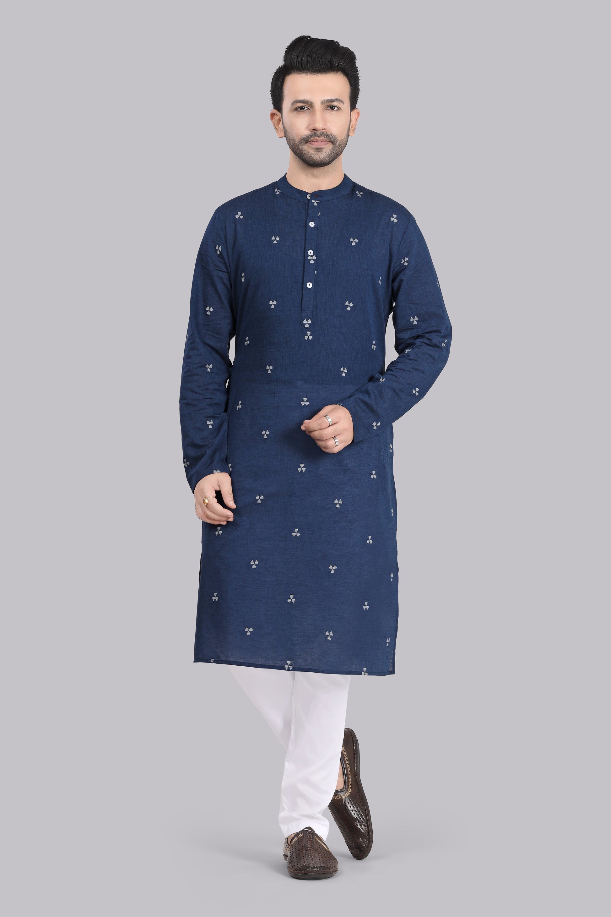 Navy Triangle Buti Cotton Kurta