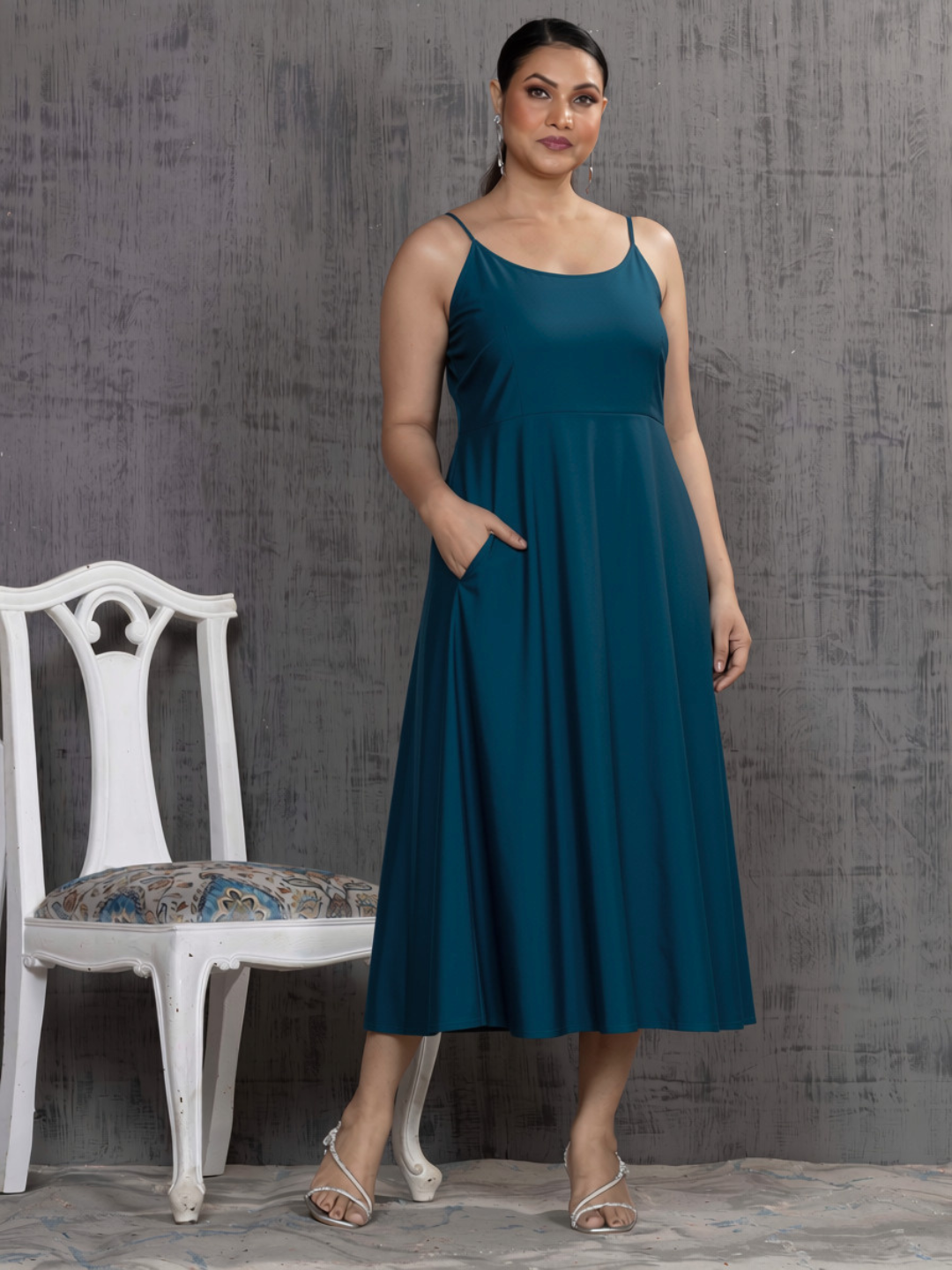 Teal Parsi Gara Emb Jacket With Dress Set