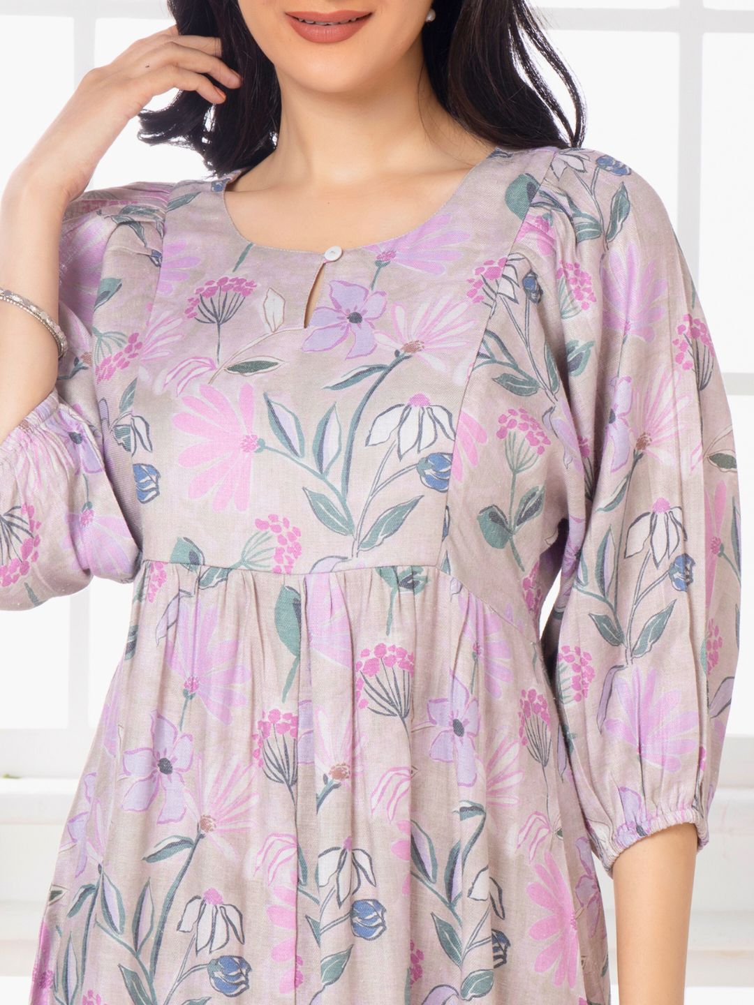 Periwinkle Lavender Florette Leaf Midi Dress