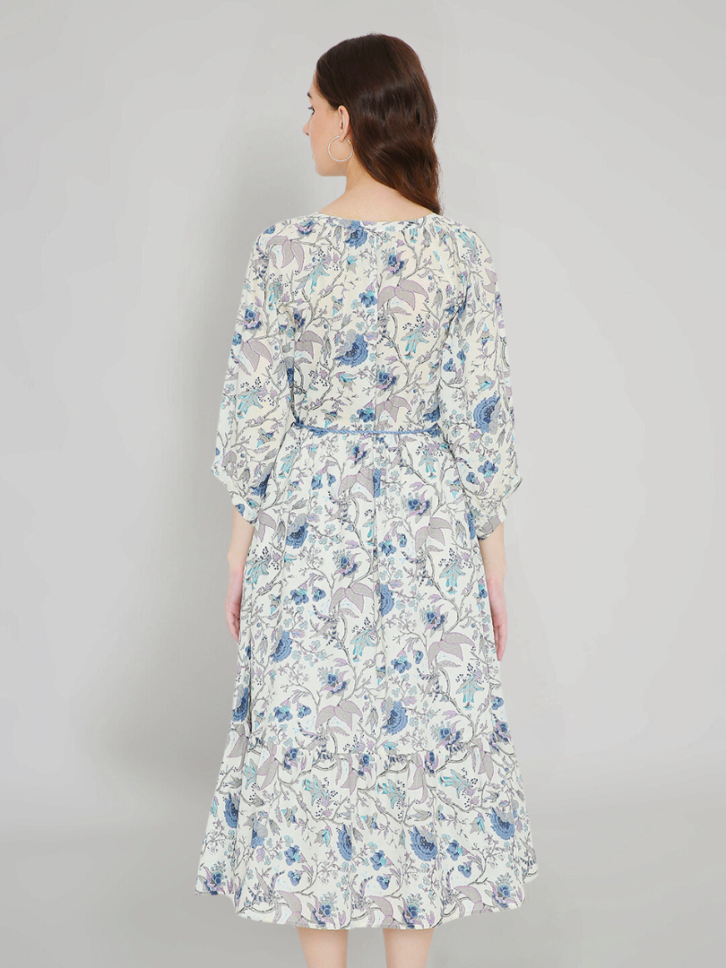 White Tropical Print Boho Midi Dress – Saffron Threads