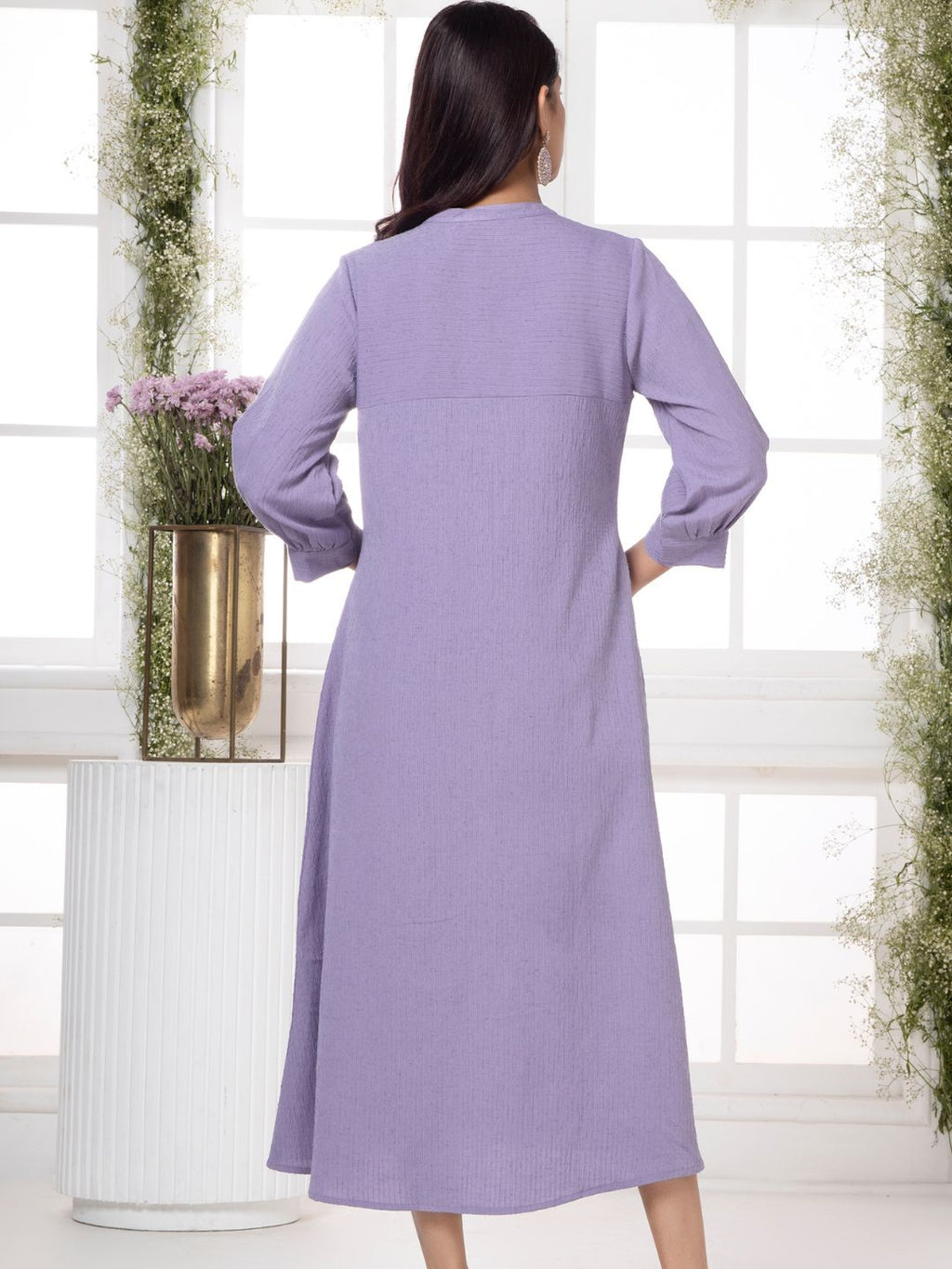 Greek Lavender Cutwork Embroidered Crinkled Dress