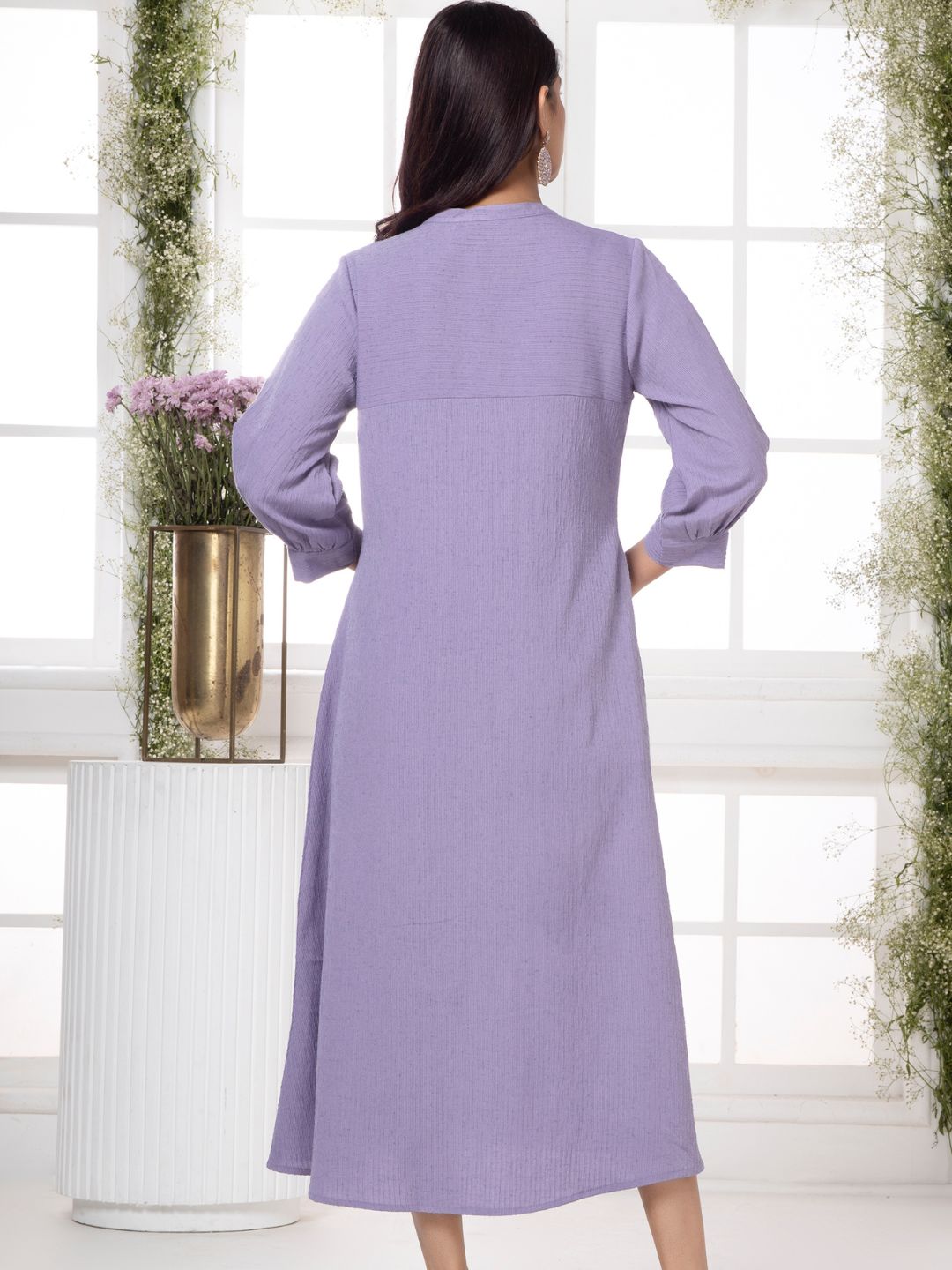 Greek Lavender Cutwork Embroidered Crinkled Dress