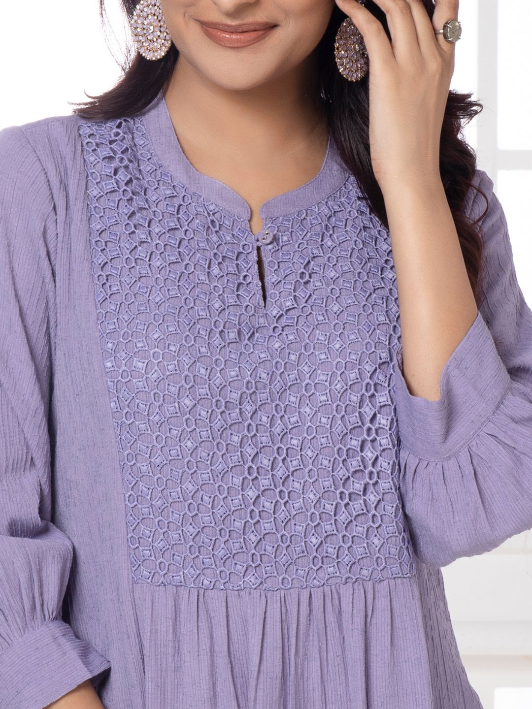 Greek Lavender Cutwork Embroidered Crinkled Dress