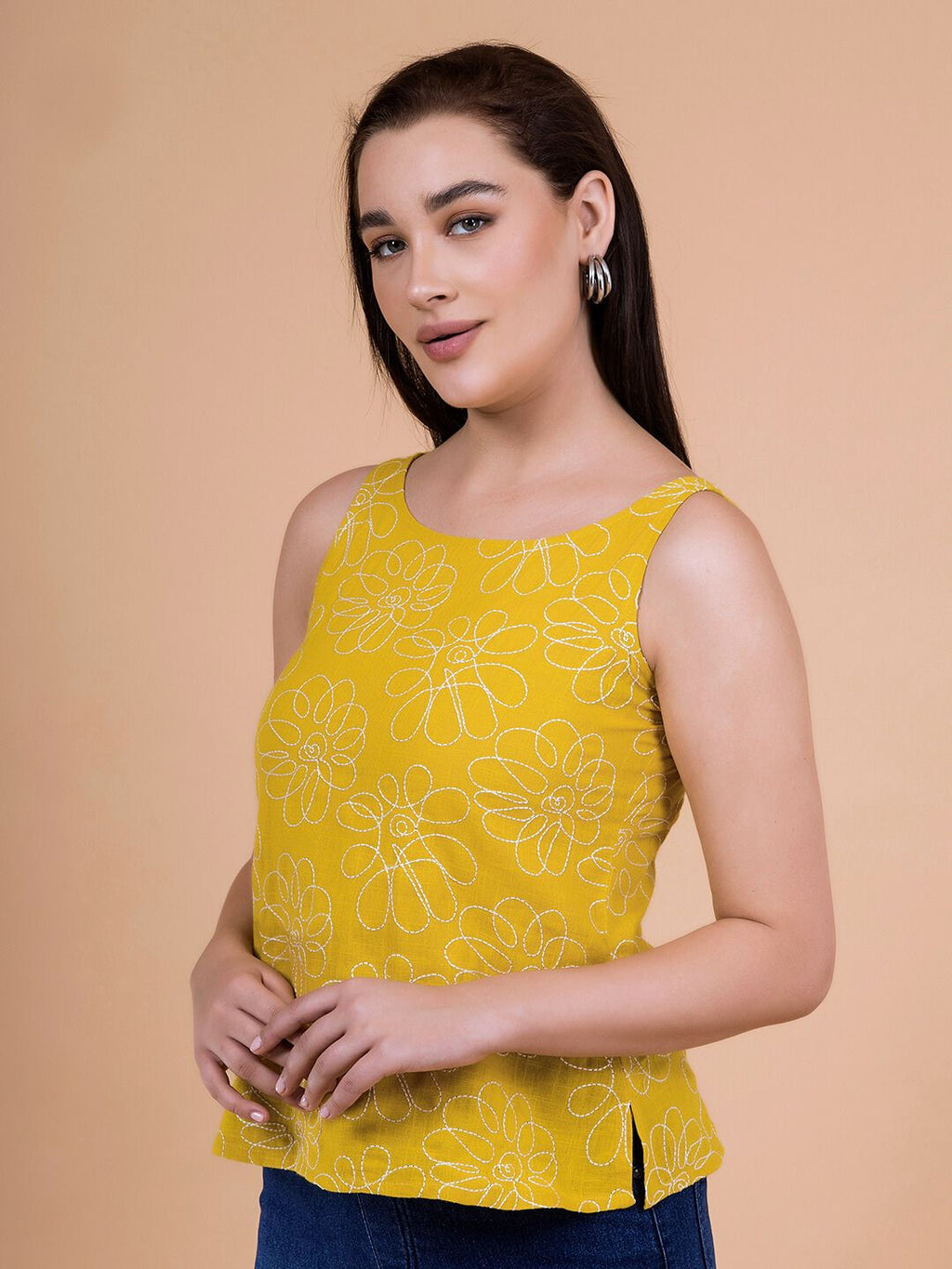 Tuscany Yellow Daisy Doodle Embroidered Top