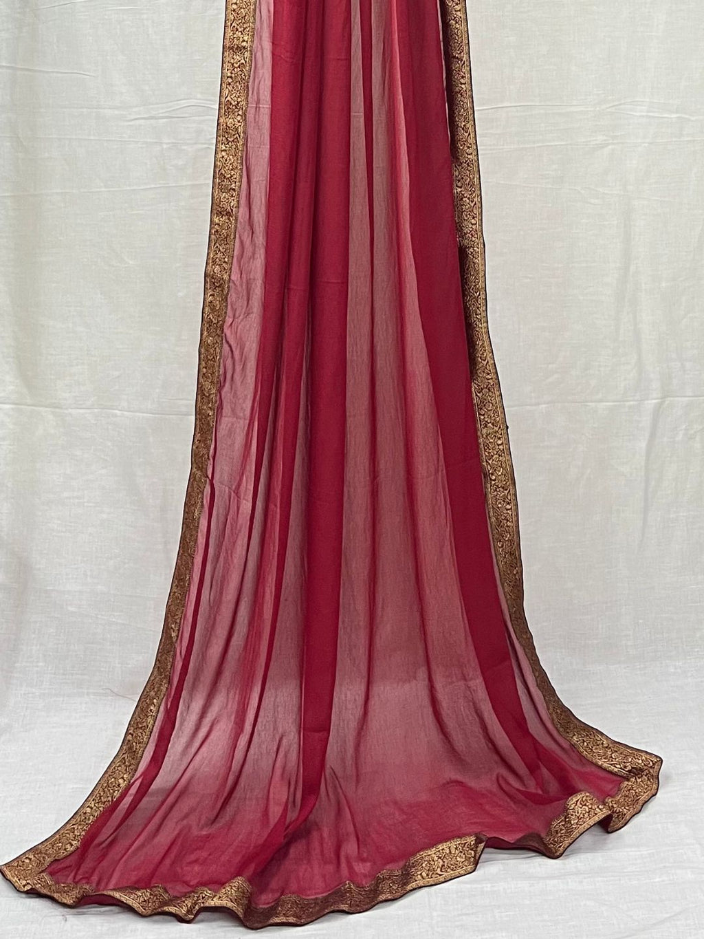 Red Chiffon Dupatta with Brocade Lace