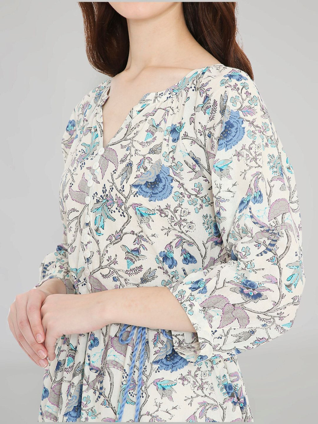 White Tropical Print Boho Midi Dress