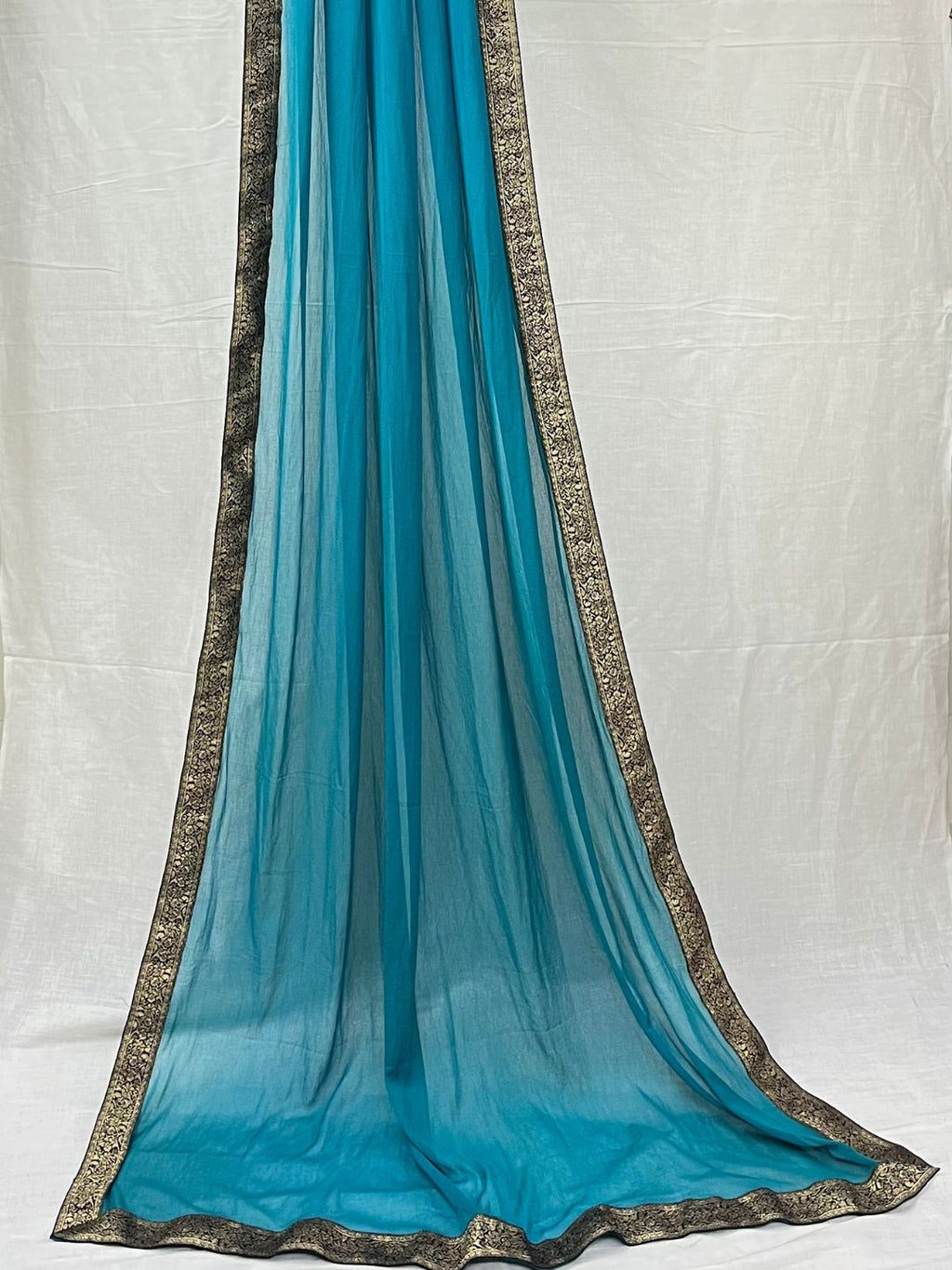Blue Chiffon Dupatta with Brocade Lace