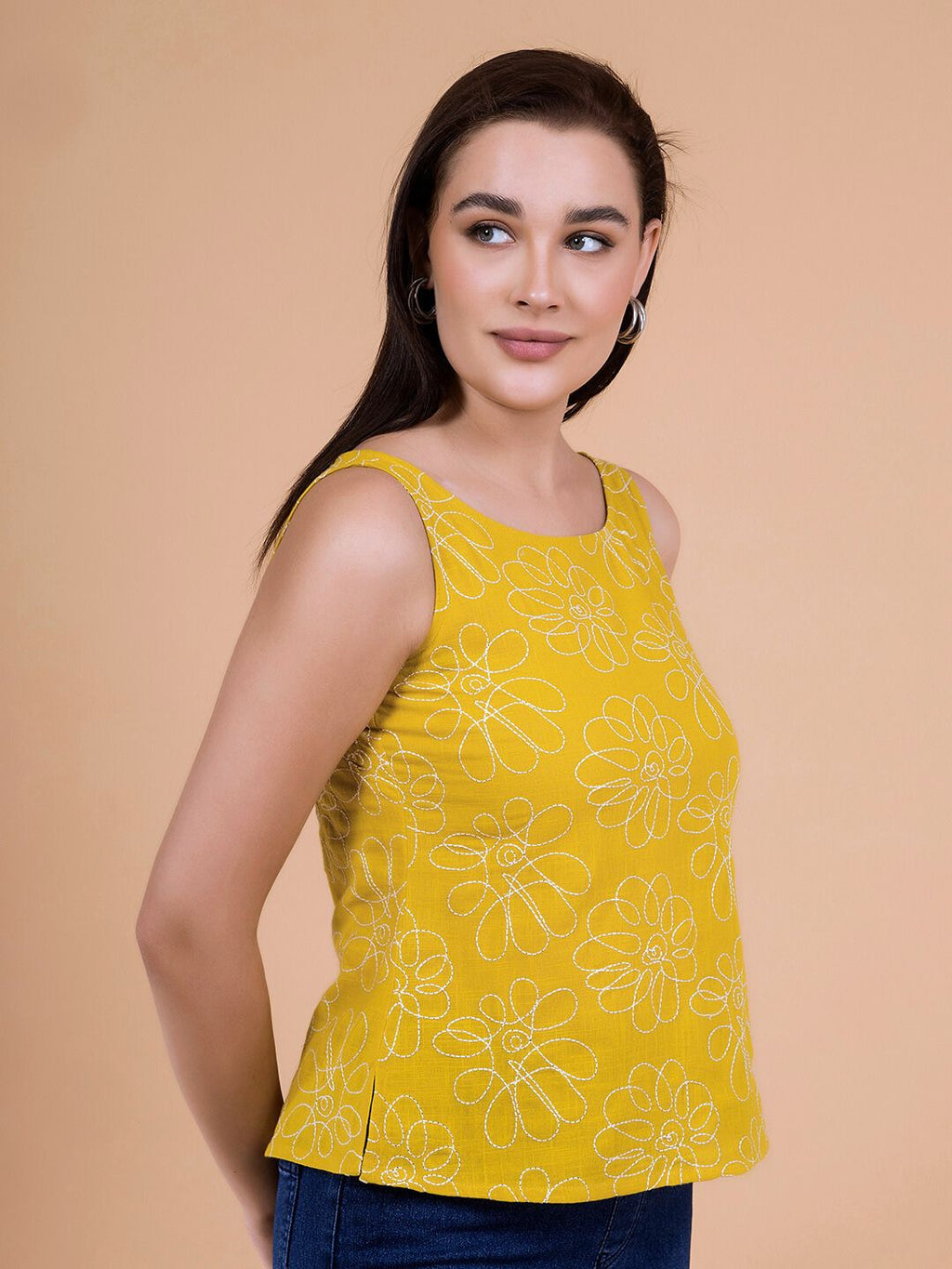Tuscany Yellow Daisy Doodle Embroidered Top