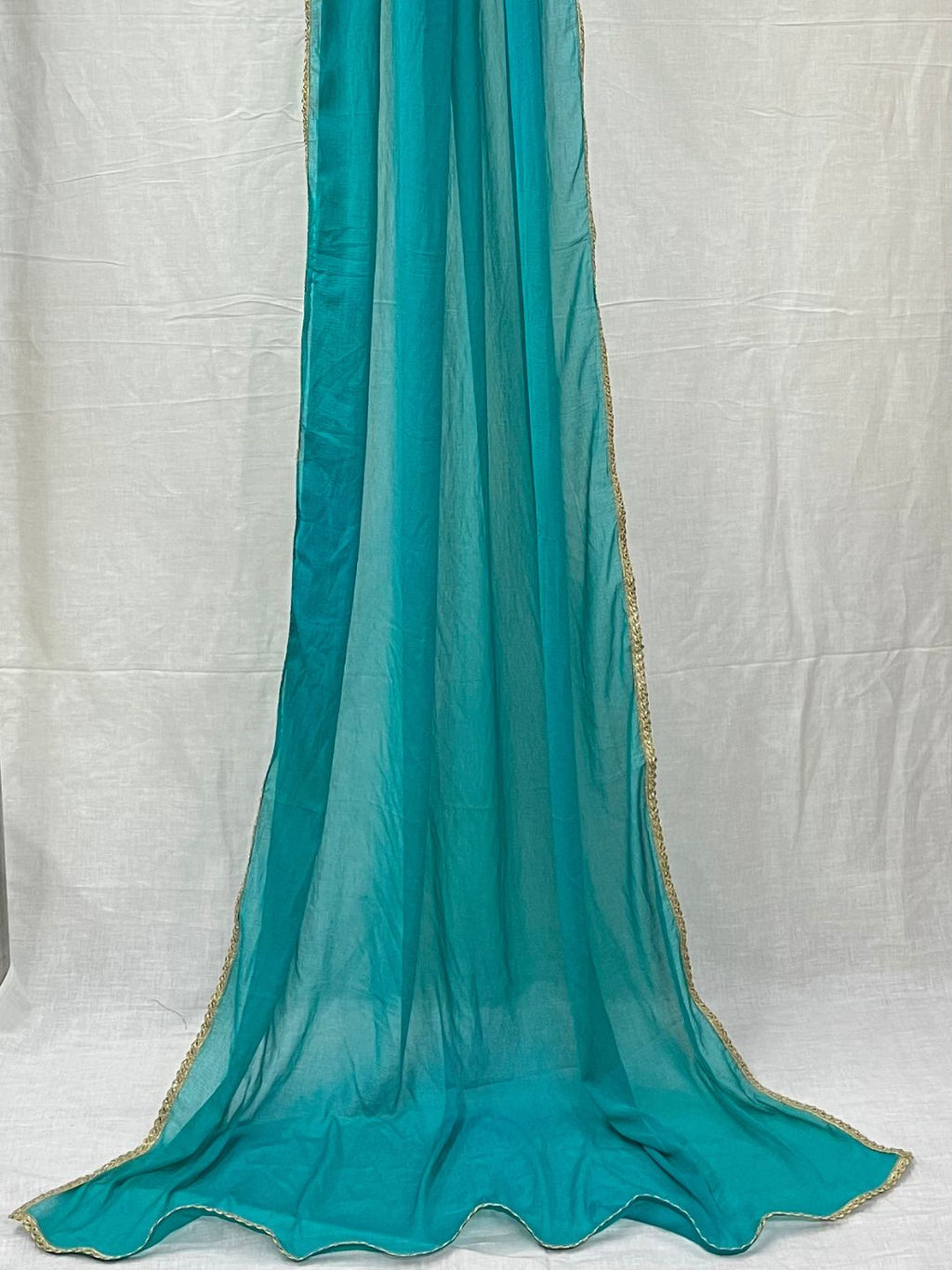 Turquoise Chiffon Dupatta with Lace