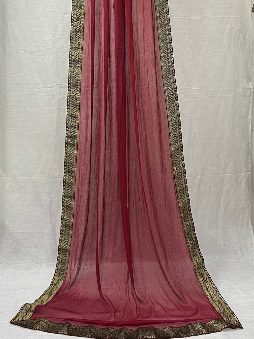 Maroon Chiffon Dupatta with Brocade Lace