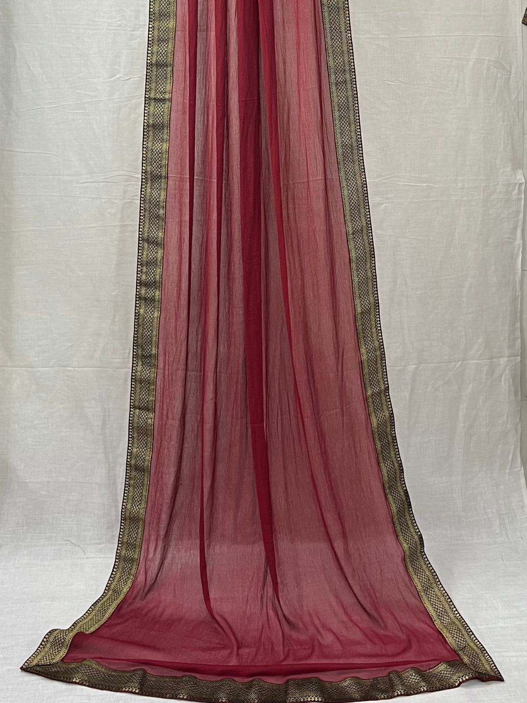 Maroon Chiffon Dupatta with Brocade Lace