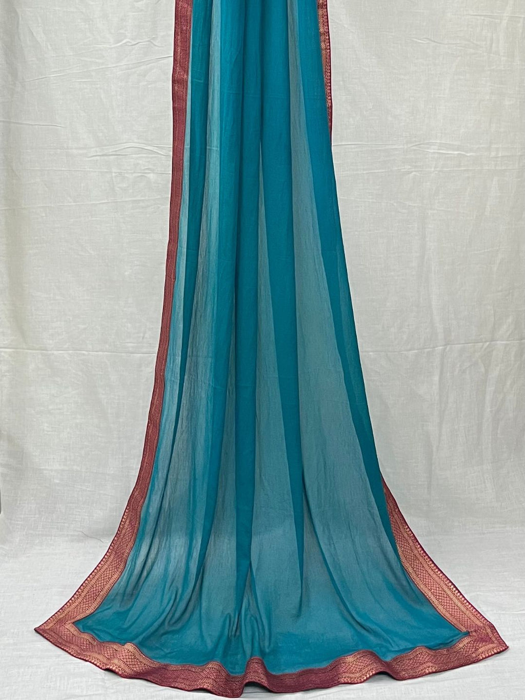 Blue Chiffon Dupatta with Brocade Lace