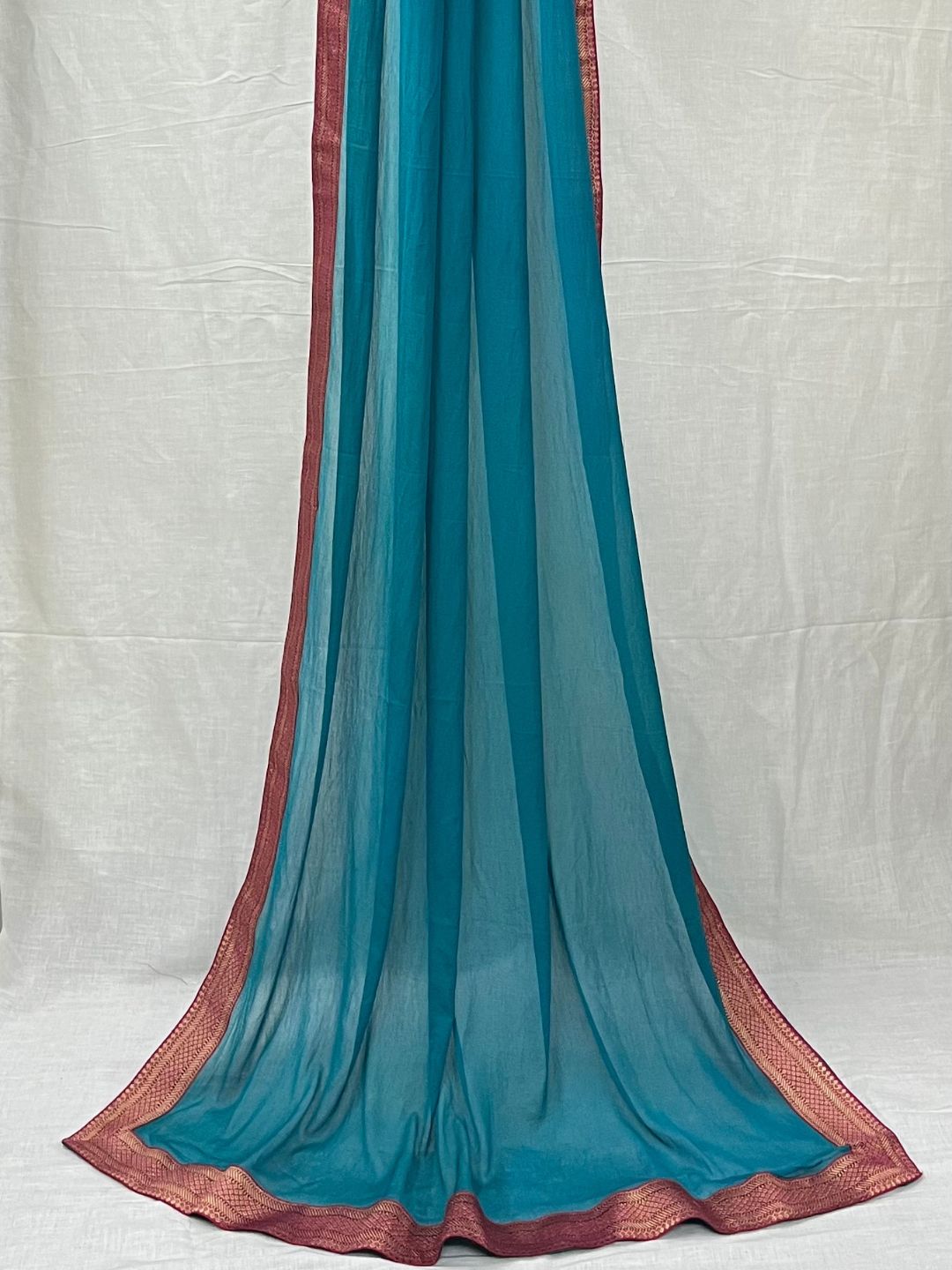 Blue Chiffon Dupatta with Brocade Lace