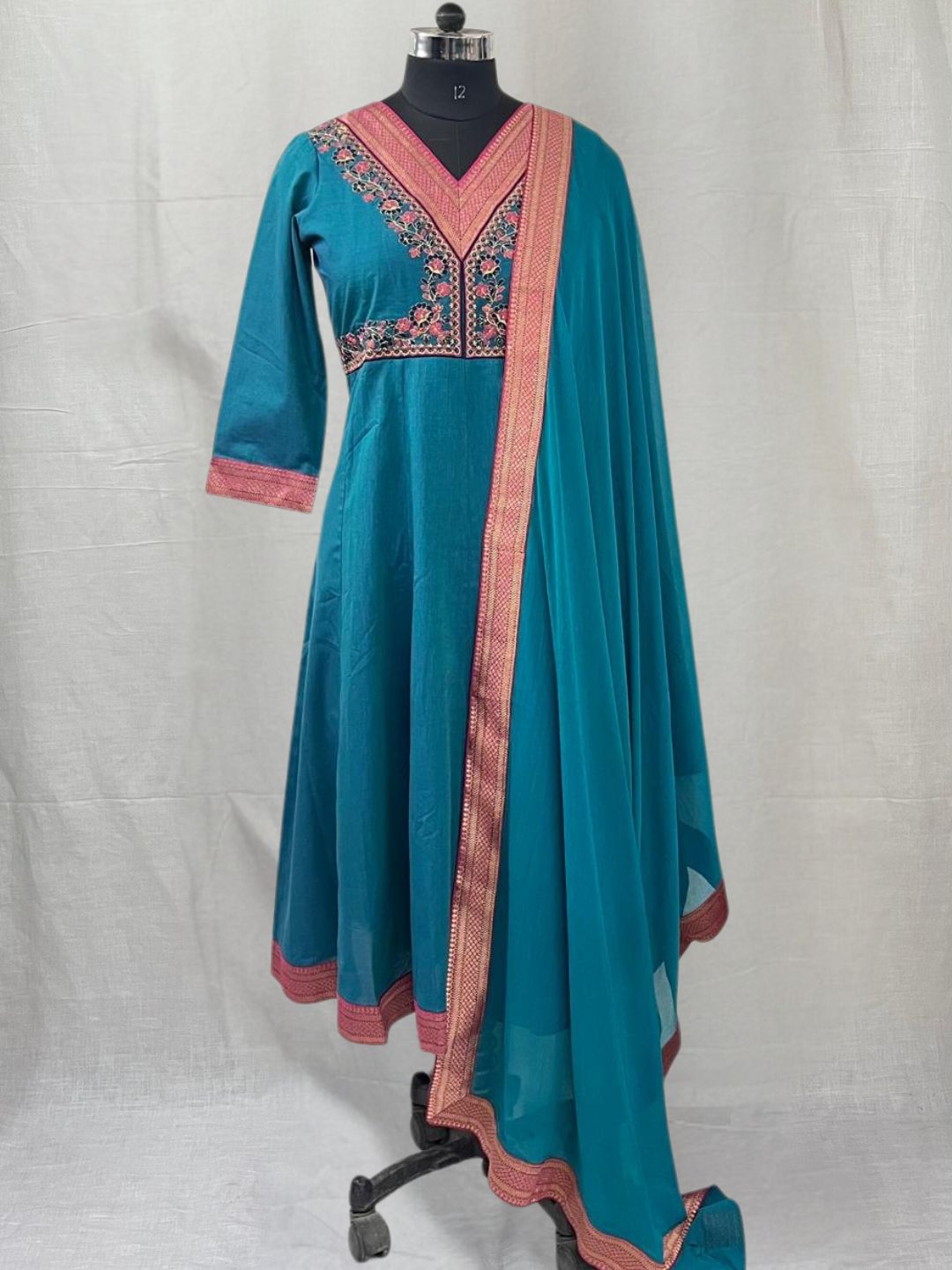 Blue Chiffon Dupatta with Brocade Lace