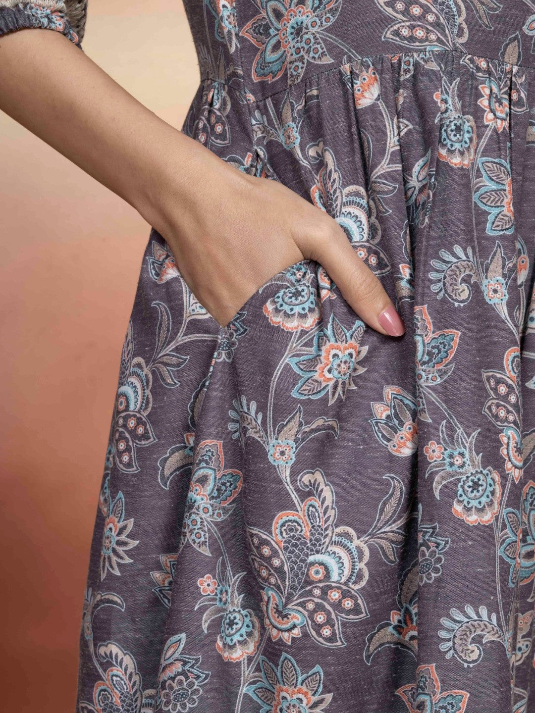 Fossil Grey Vintage Meadow Boho Tiered Dress