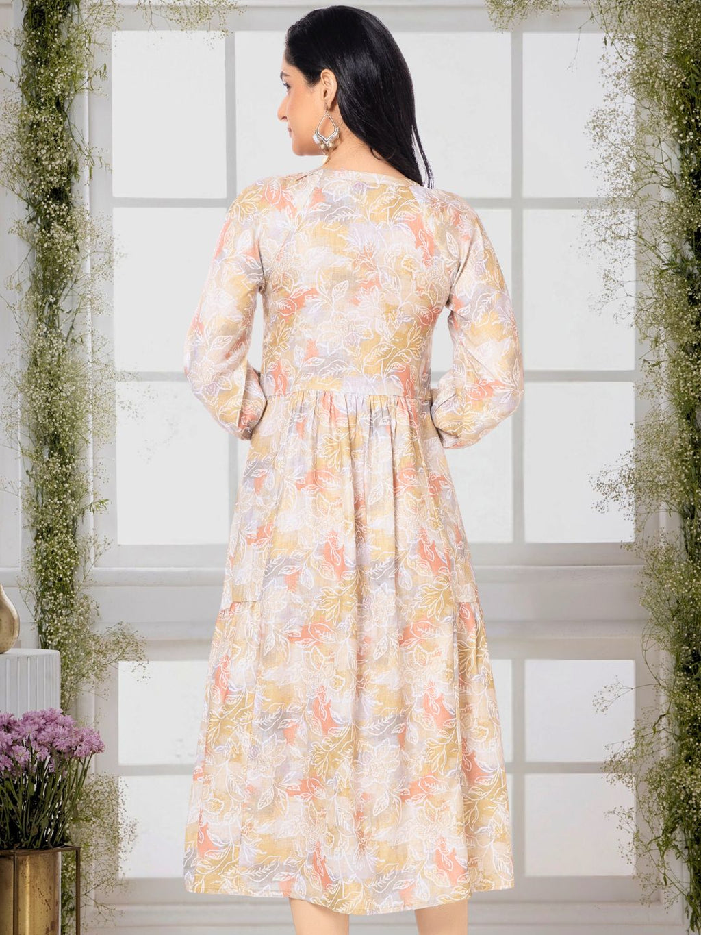 Moccasin Yellow Modernist Floral Midi Dress