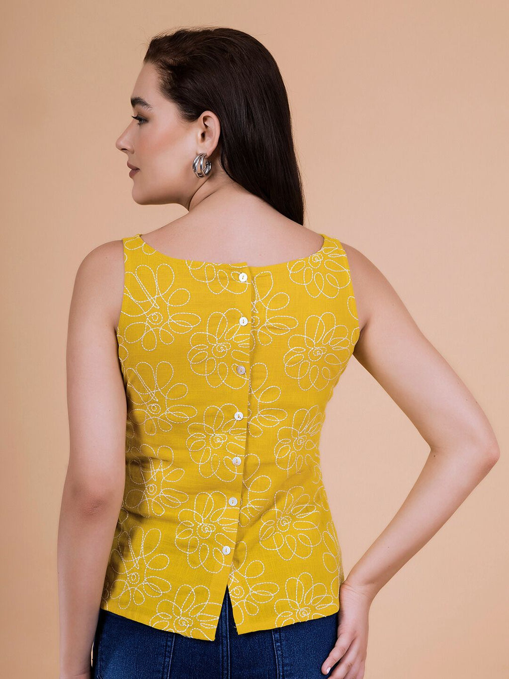 Tuscany Yellow Daisy Doodle Embroidered Top