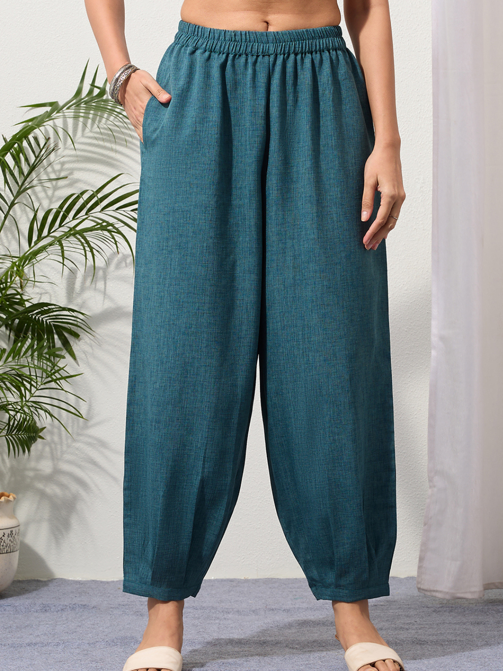 Teal Embroidered Kurta Set with Pleated Pants for Women | Saffron Threads