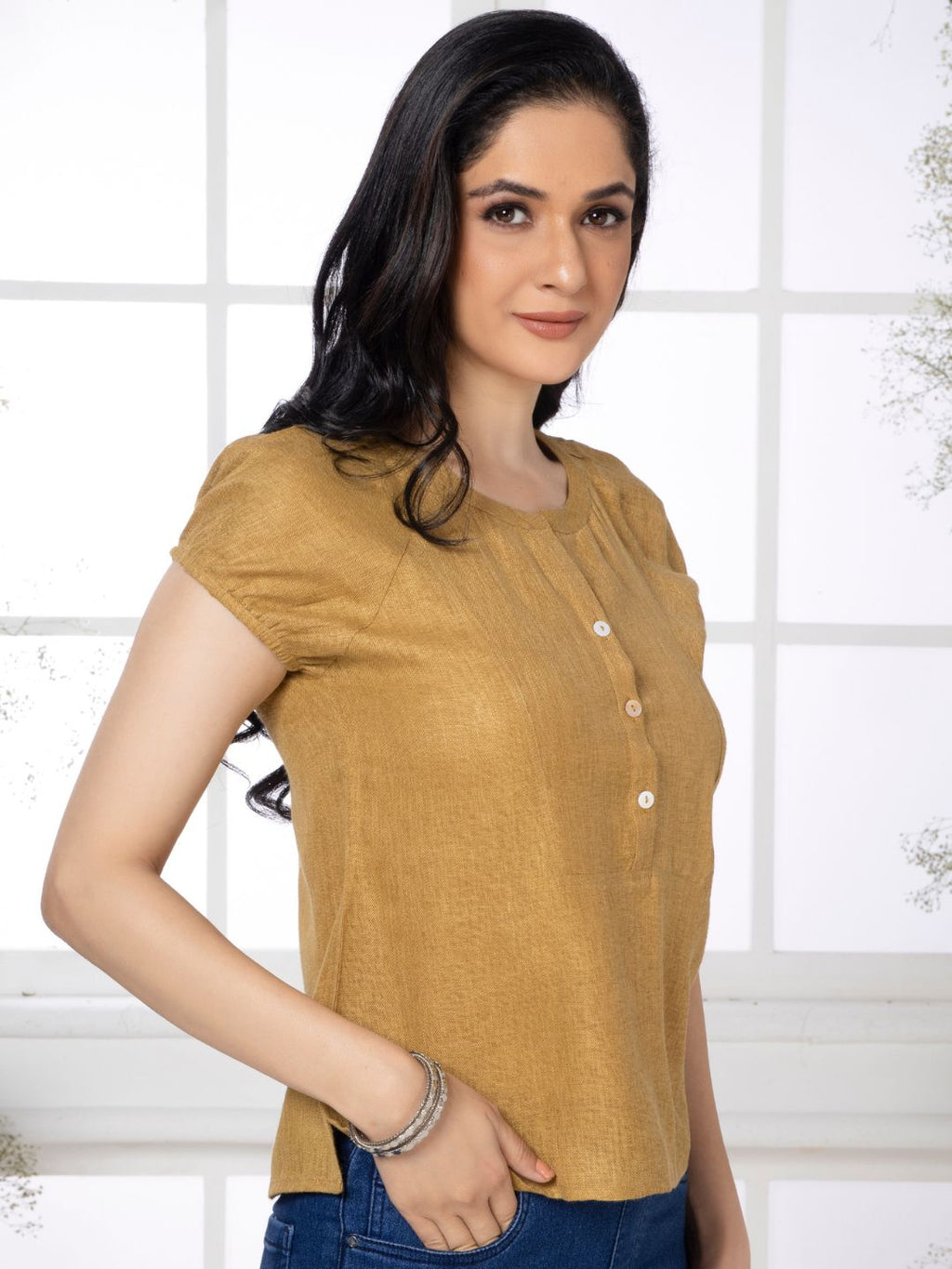 Camel Brown Solid Urban Grace Top