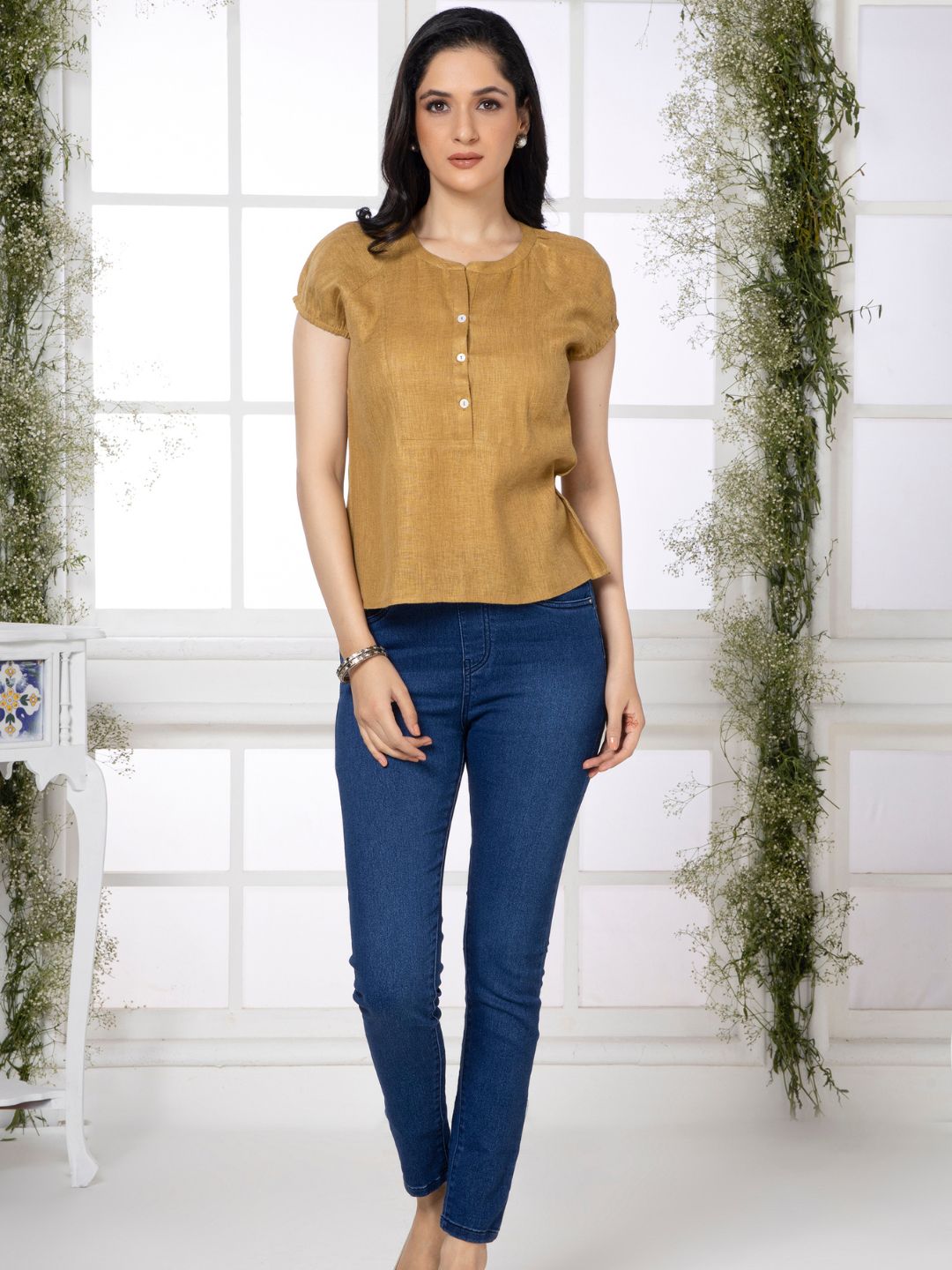 Camel Brown Solid Urban Grace Top