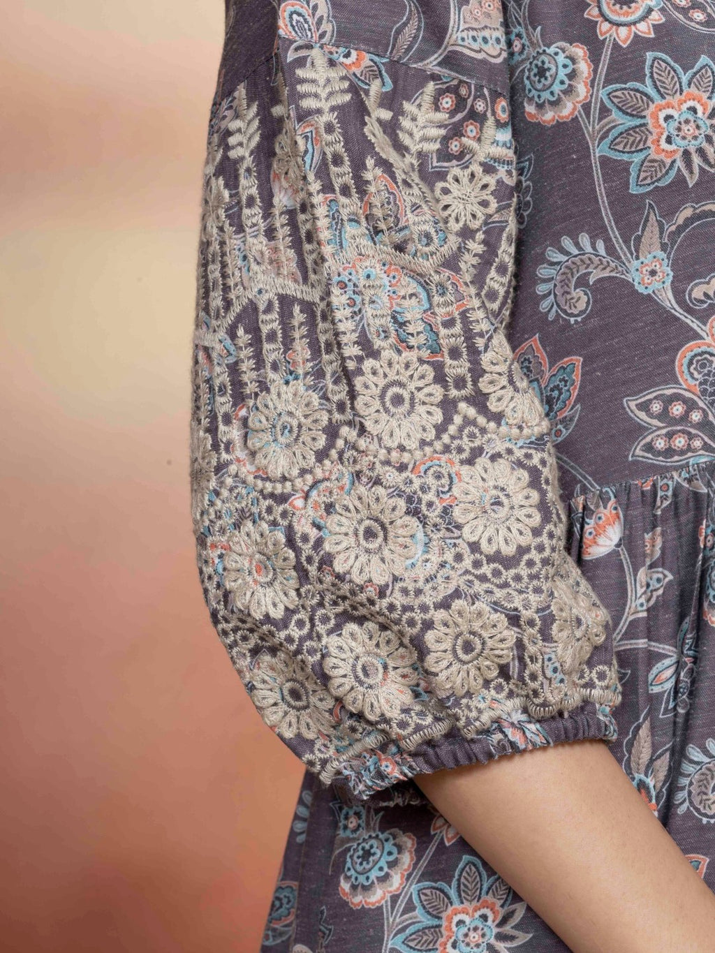 Fossil Grey Vintage Meadow Boho Tiered Dress