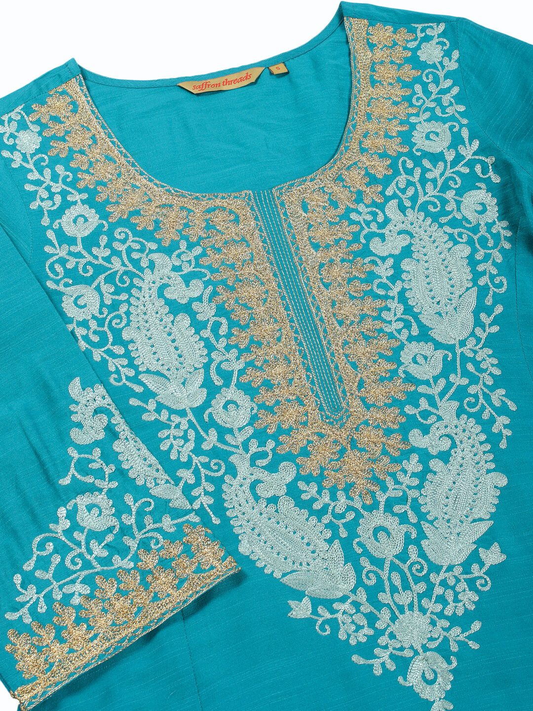 Turquoise Art Silk Embroidered Kurta and Palazzo Set