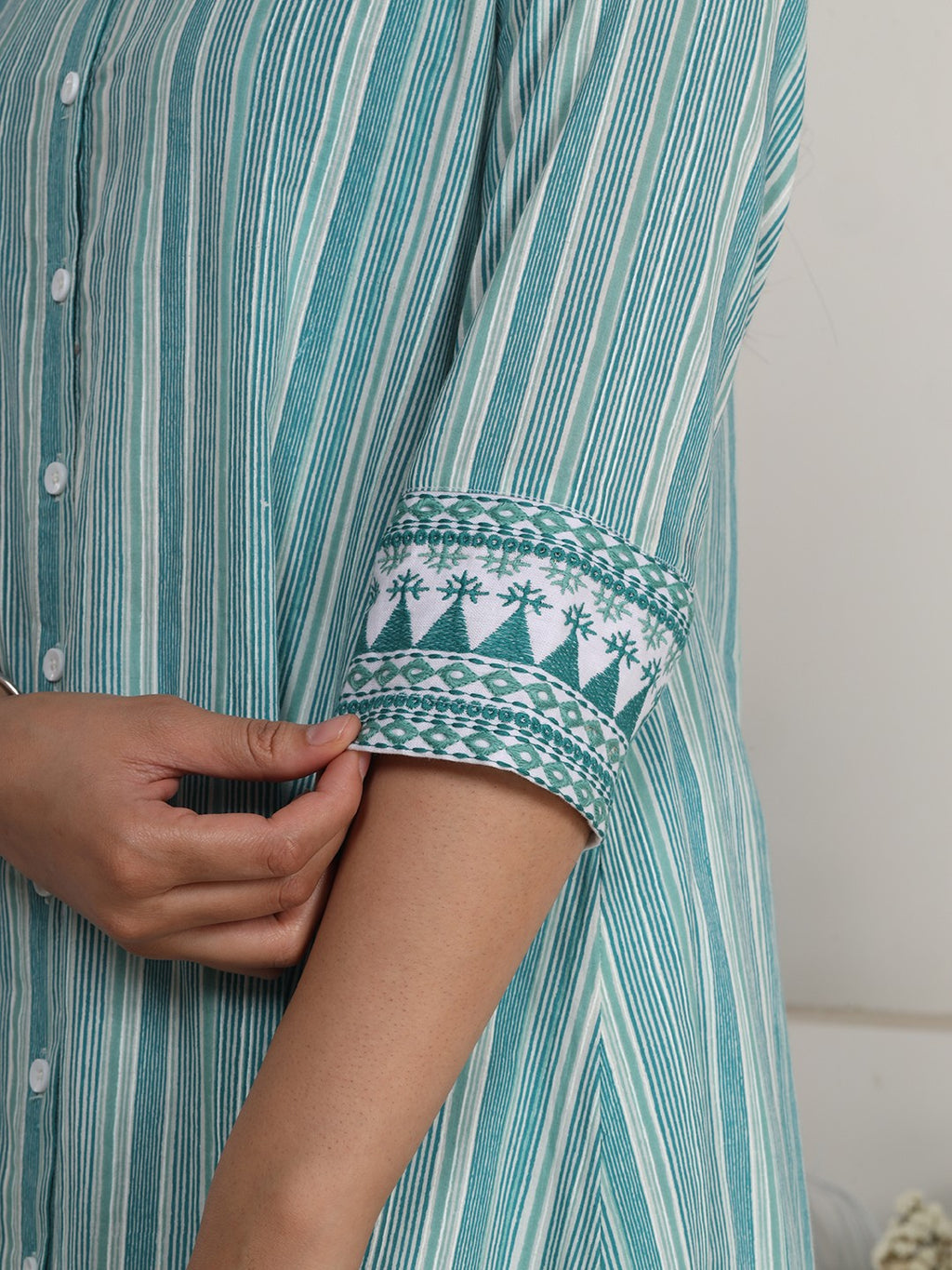 Aqua Teal Striped Cotton Kurta for Women