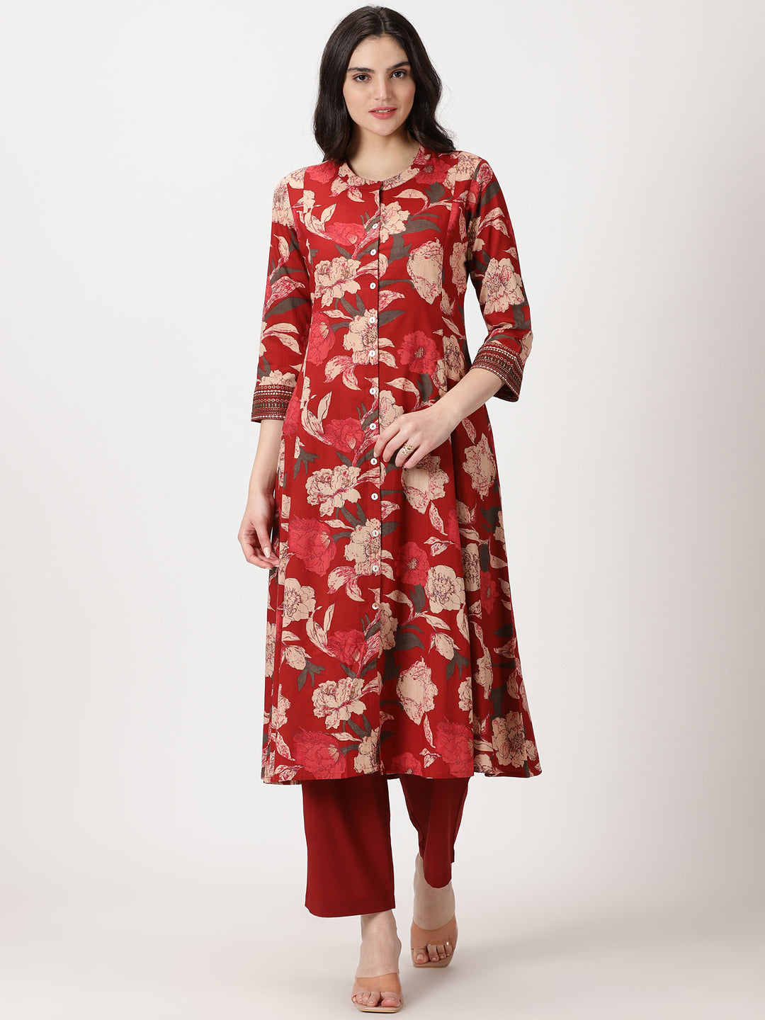 Cabric-st Edition-designer Red Kurti With Beautiful Printed Design On All  Over The Kurti With Light Orange Plazo, Tail Cut Kurti, High Low Kurti,  डिज़ाइनर कुर्ती - Cabric, Mumbai | ID: 26145008173