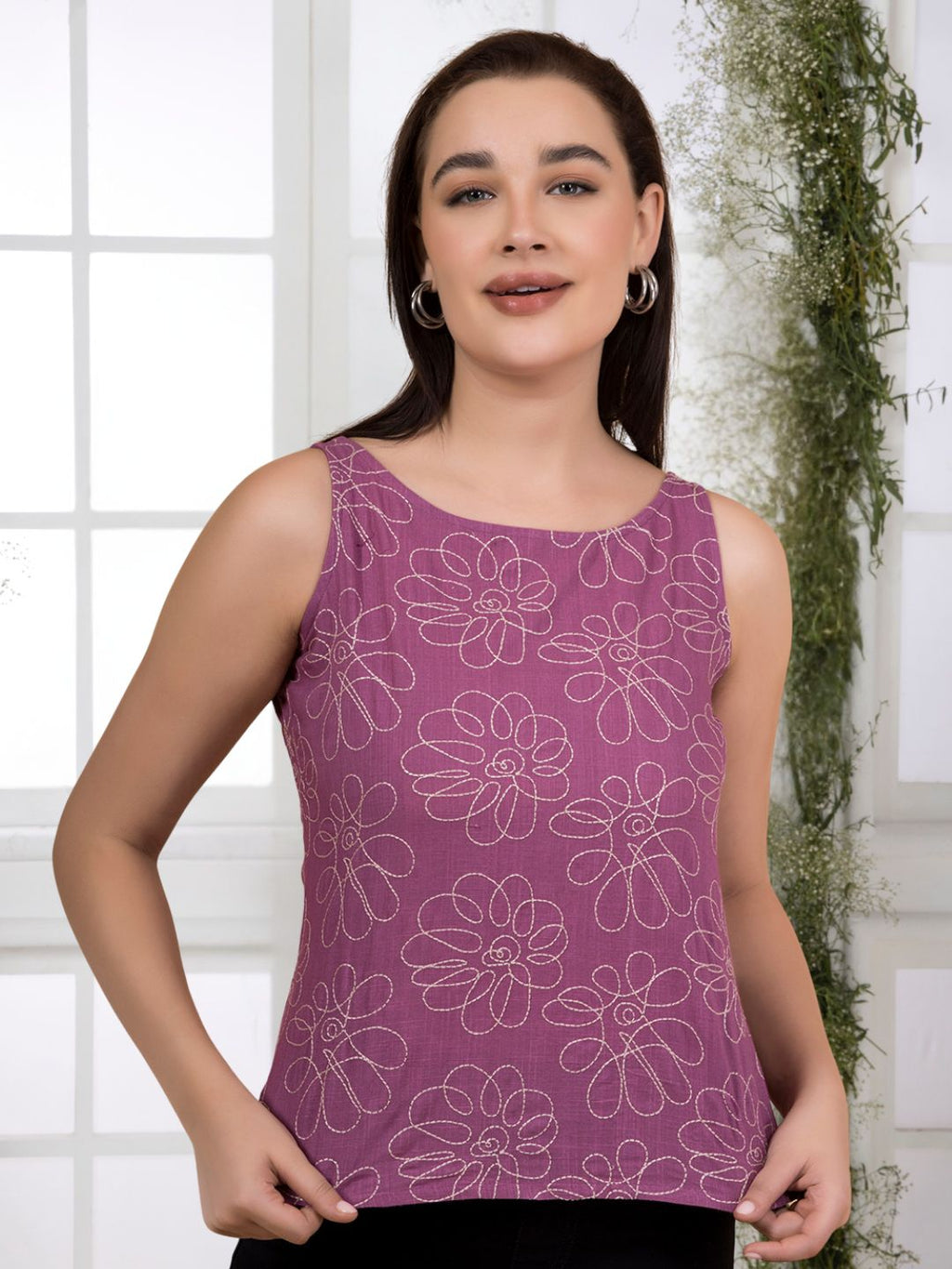 Mulberry Pink Daisy Doodle Embroidered Top