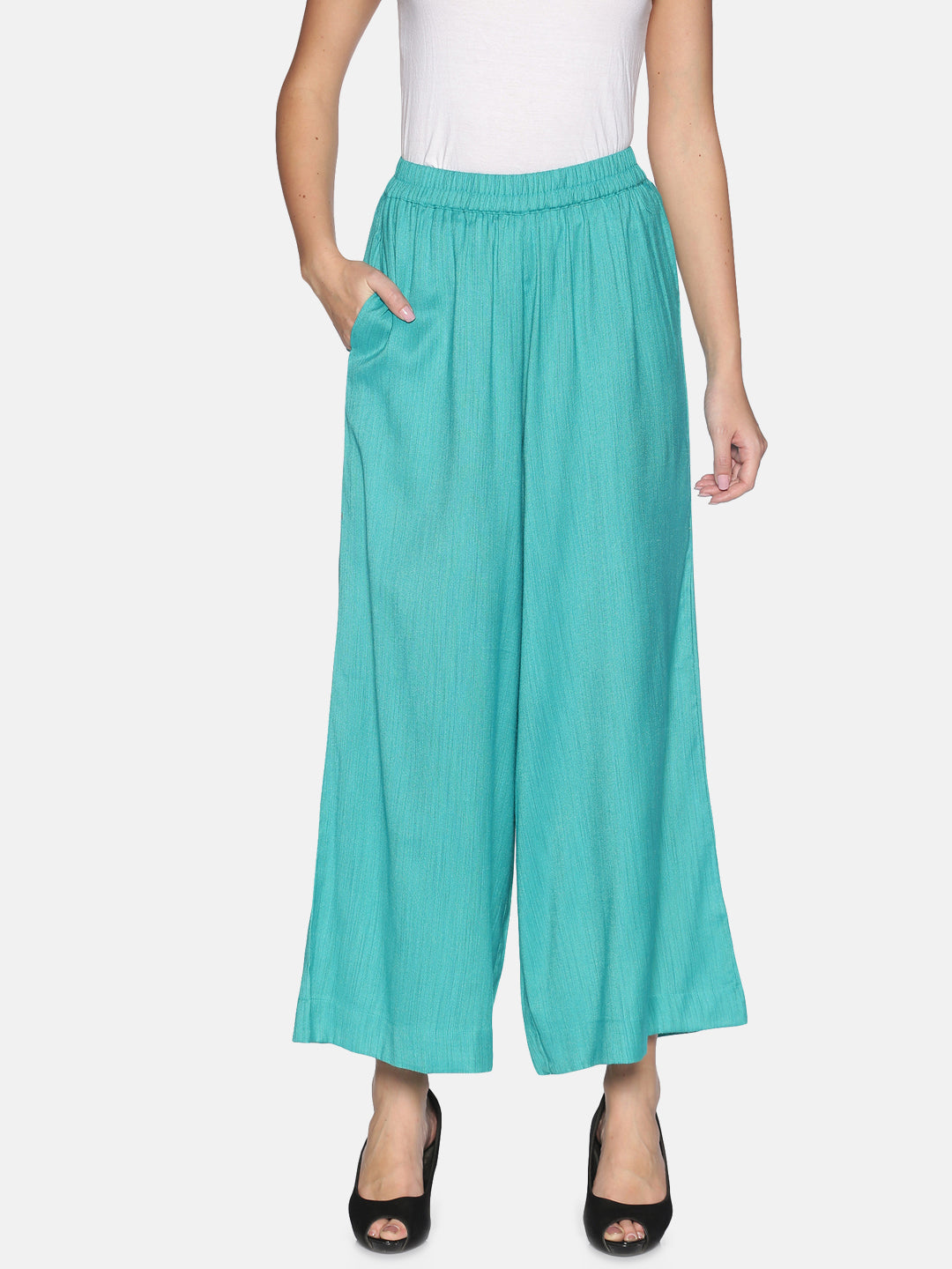 Turquoise Solid Straight Palazzo