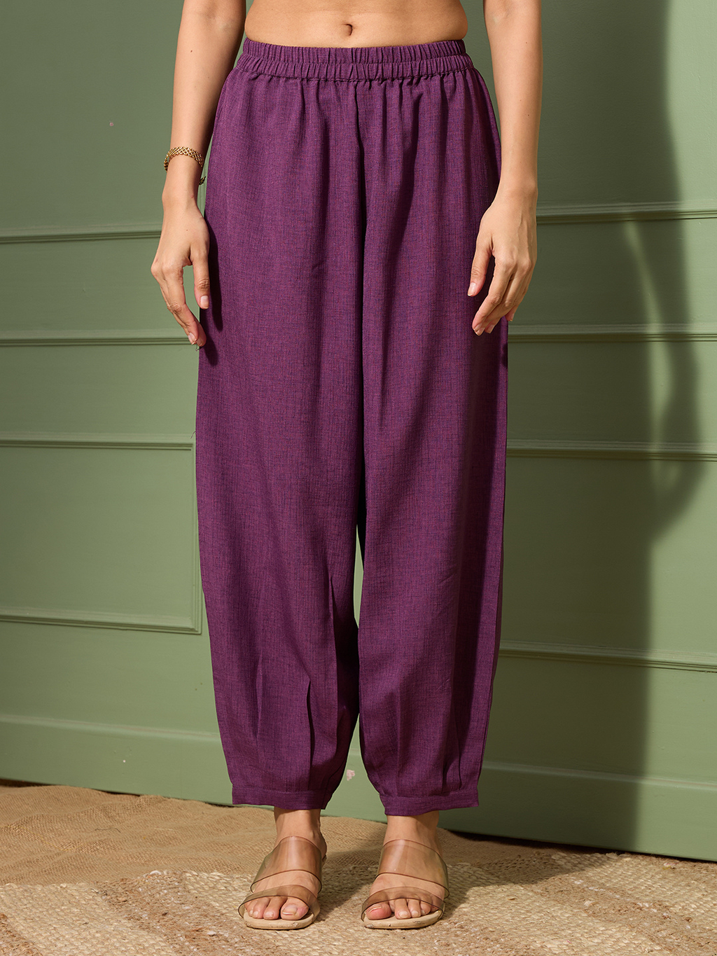 Aubergine Purple  Embroidered Kurta Set with Pleated Pants for Women | Saffron Threads
