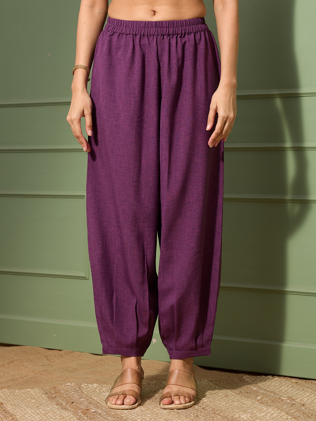 Aubergine Purple  Embroidered Kurta Set with Pleated Pants for Women | Saffron Threads
