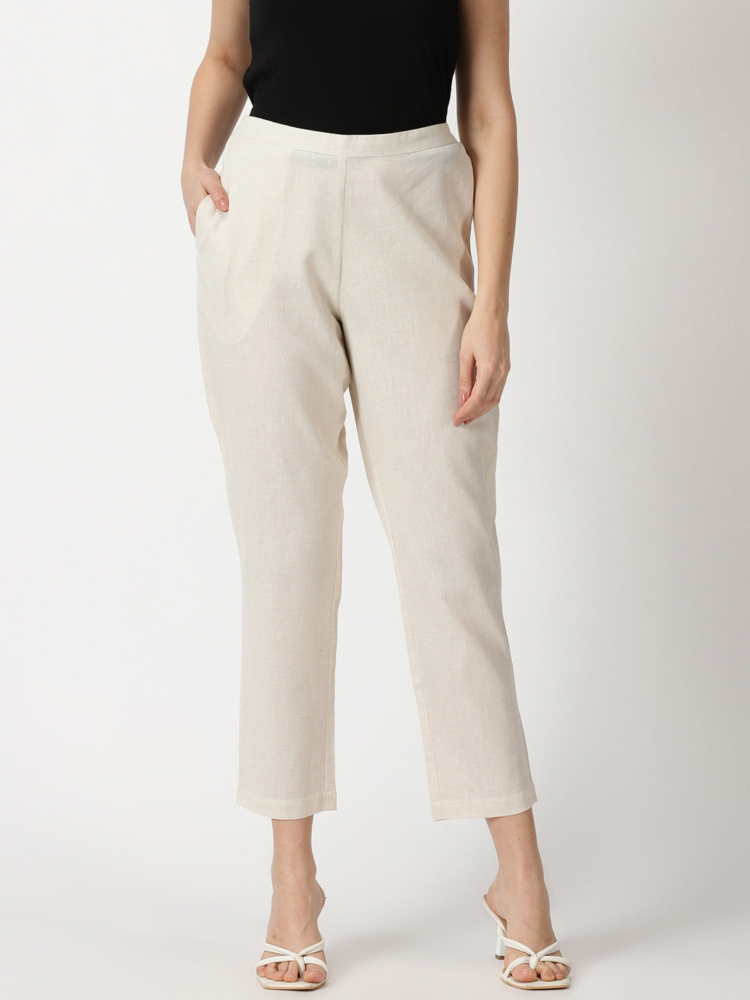 Natural Cotton Flax Straight Fit Slip-on Trouser